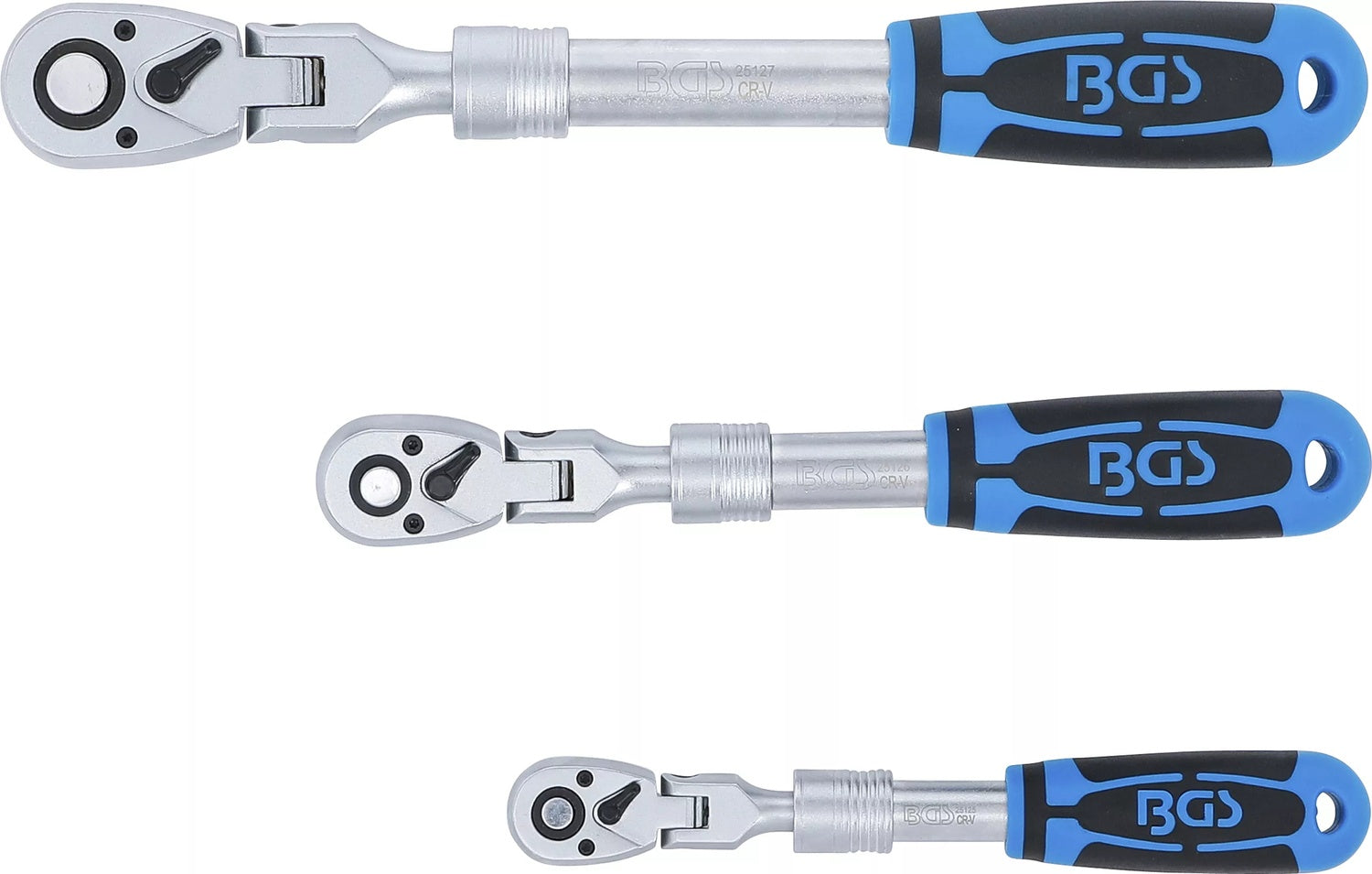 BGS 25128 Satz Umschaltknarren ausziehbar abwinkelbar Abtrieb 6,3mm (1/4") 10mm (3/8") 12,5mm (1/2") 3 teilig