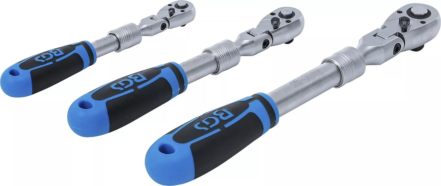 BGS 25128 Satz Umschaltknarren ausziehbar abwinkelbar Abtrieb 6,3mm (1/4") 10mm (3/8") 12,5mm (1/2") 3 teilig