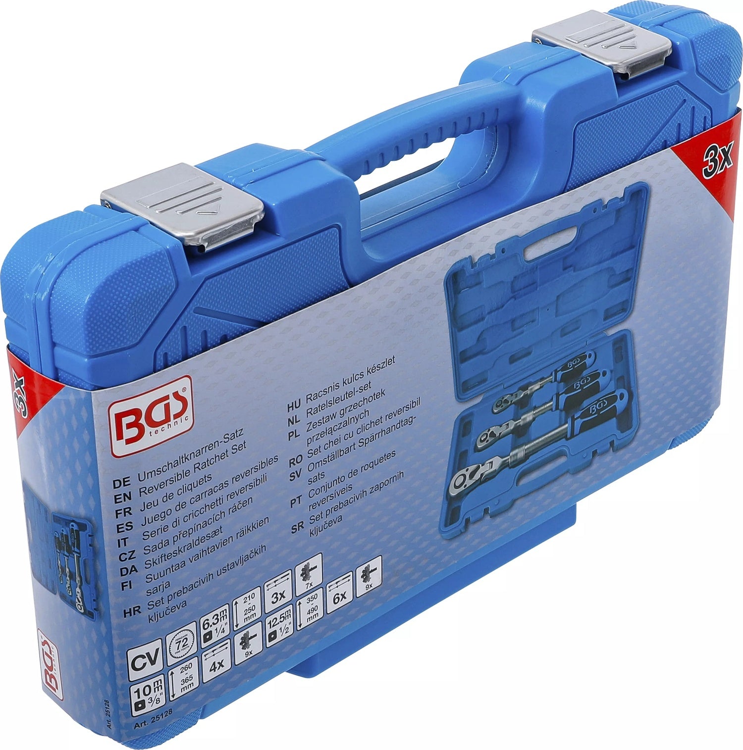 BGS 25128 Satz Umschaltknarren ausziehbar abwinkelbar Abtrieb 6,3mm (1/4") 10mm (3/8") 12,5mm (1/2") 3 teilig