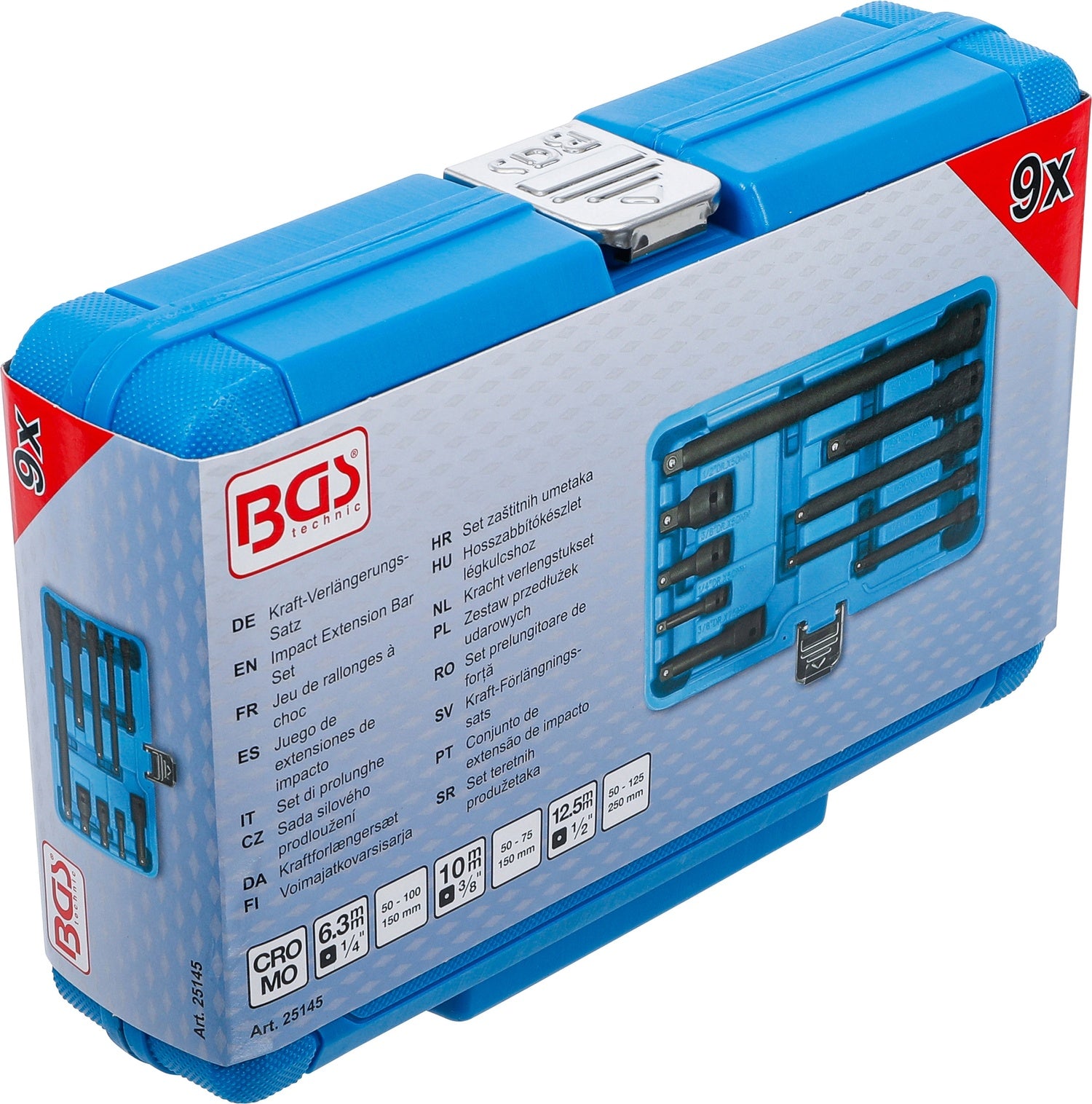 BGS 25145 Satz Kraft Verlängerungen 6,3mm (1/4") 10mm (3/8") 12,5mm (1/2") 9 teilig