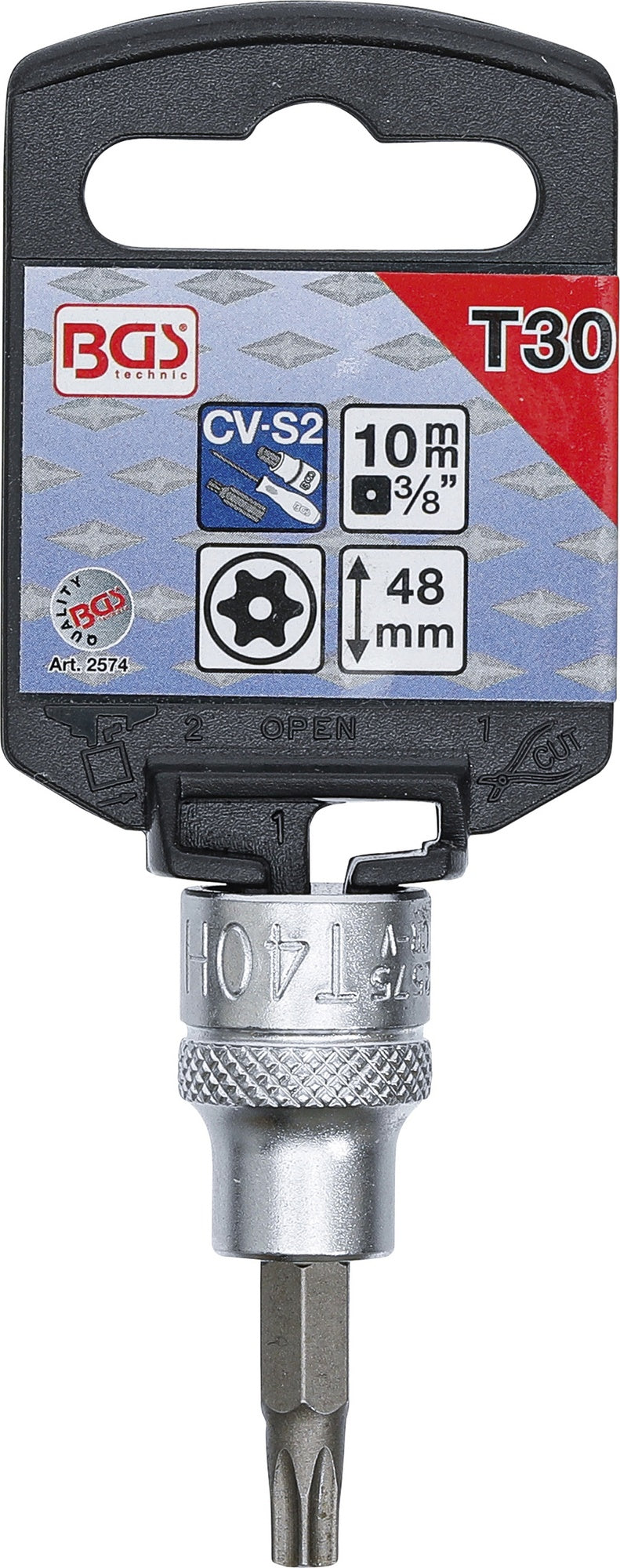 BGS 2574 Biteinsatz T-Profil (für Torx) mit Bohrung T30 Länge 48mm Antrieb 10mm (3/8")