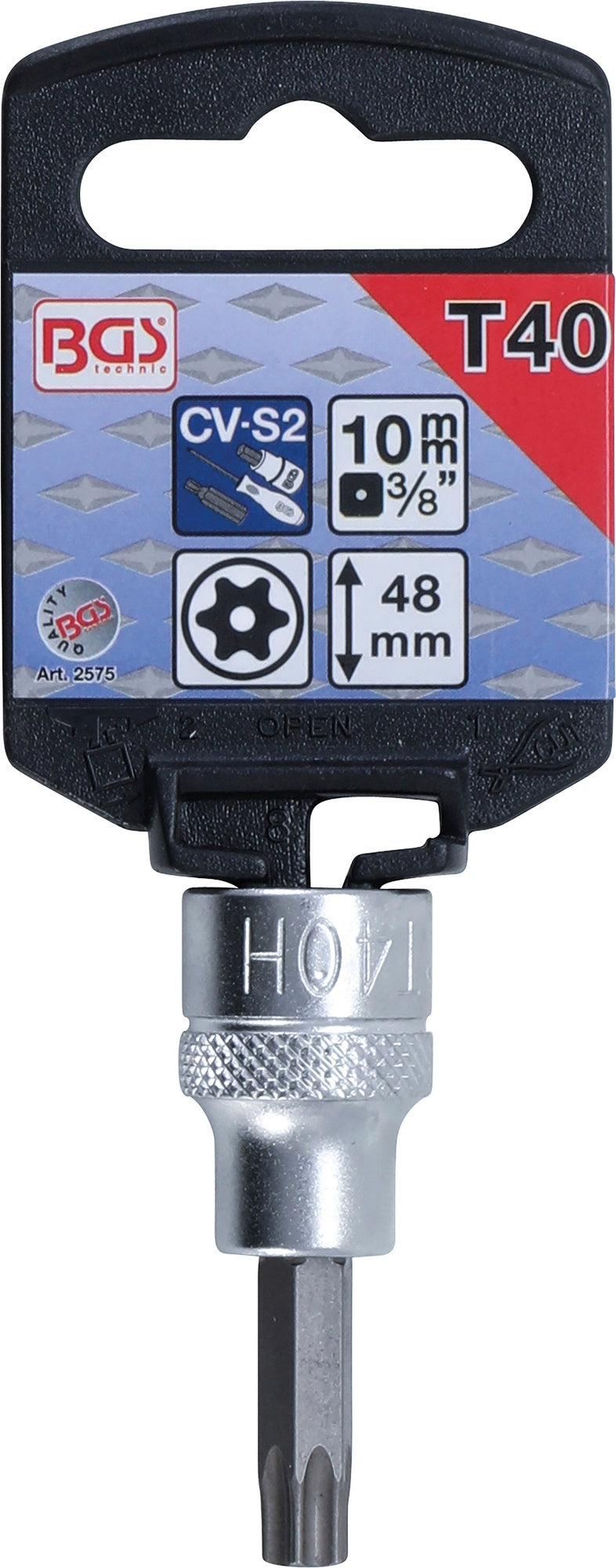 BGS 2575 Biteinsatz T-Profil (für Torx) mit Bohrung T40 Länge 48mm Antrieb 10mm (3/8")