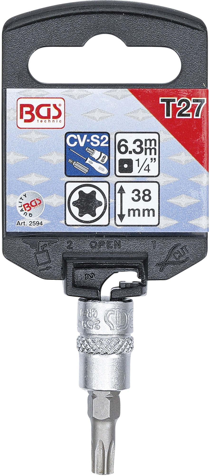 BGS 2594 Biteinsatz T-Profil (für Torx) T27 Länge 38mm Antrieb 6,3mm (1/4")