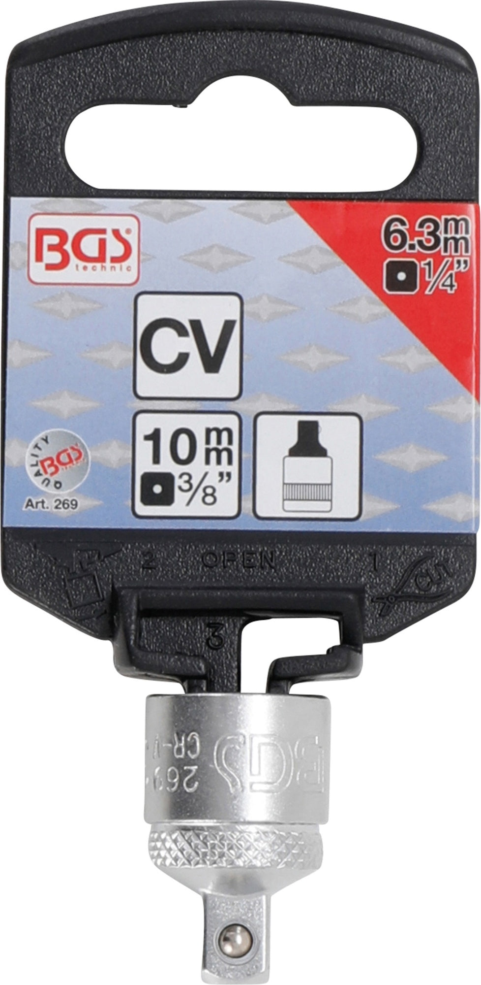 BGS 269 Steckschlüssel Adapter Innenvierkant 10mm (3/8") - Außenvierkant 6,3mm (1/4")