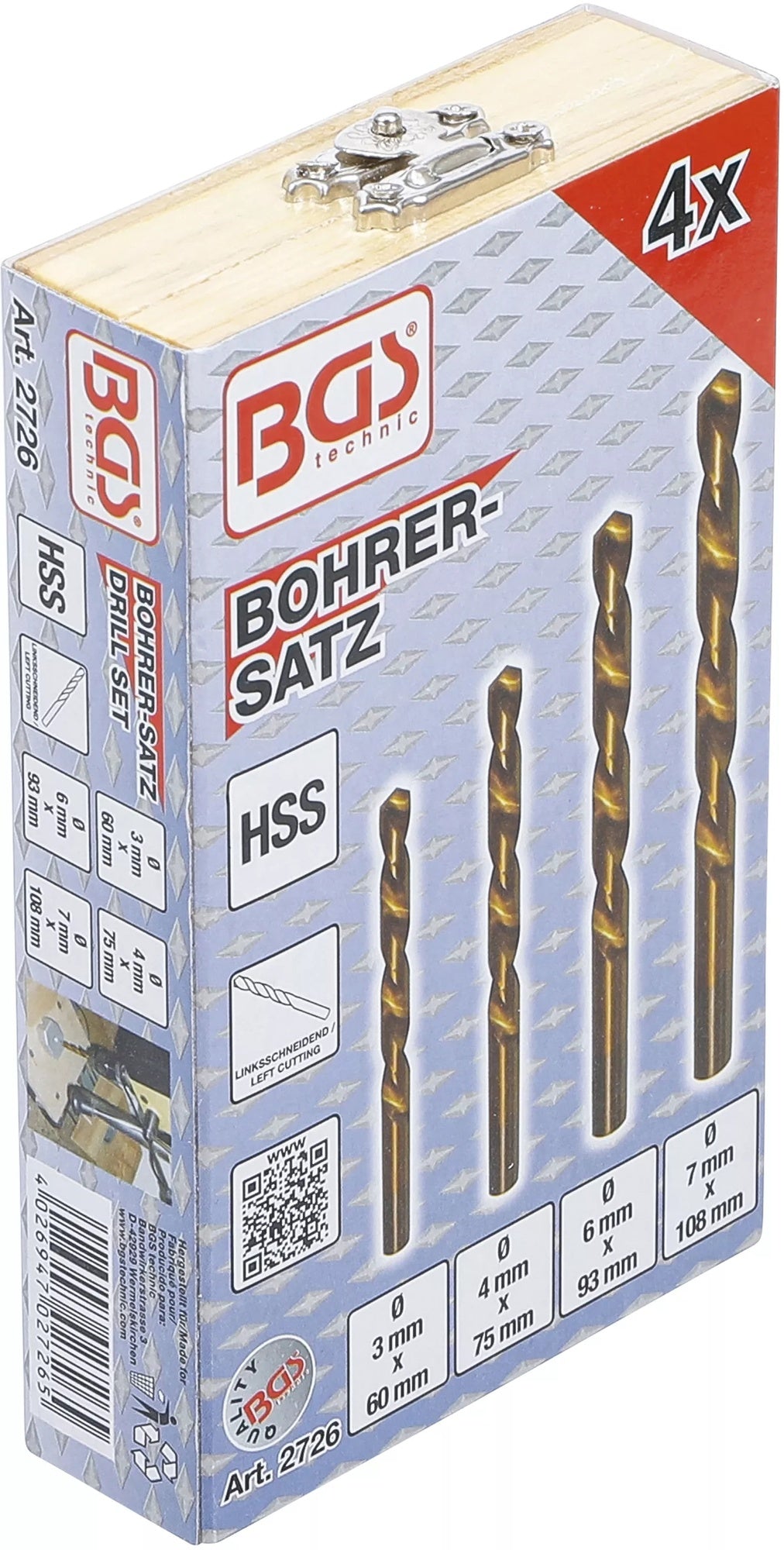 BGS 2726 Satz HSS-Bohrer linksschneidend 4 teilig