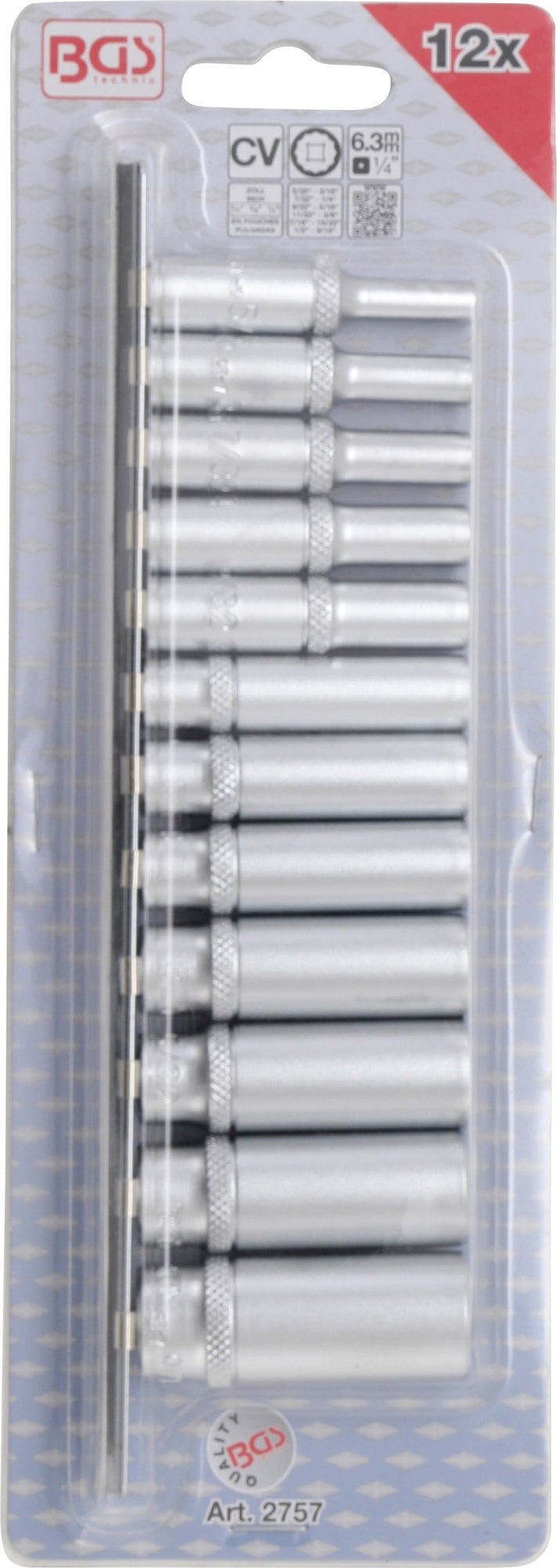 BGS 2757 ZOLL Satz Steckschlüsseleinsätze Zwölfkant tief Antrieb Innenvierkant 6,3mm (1/4")