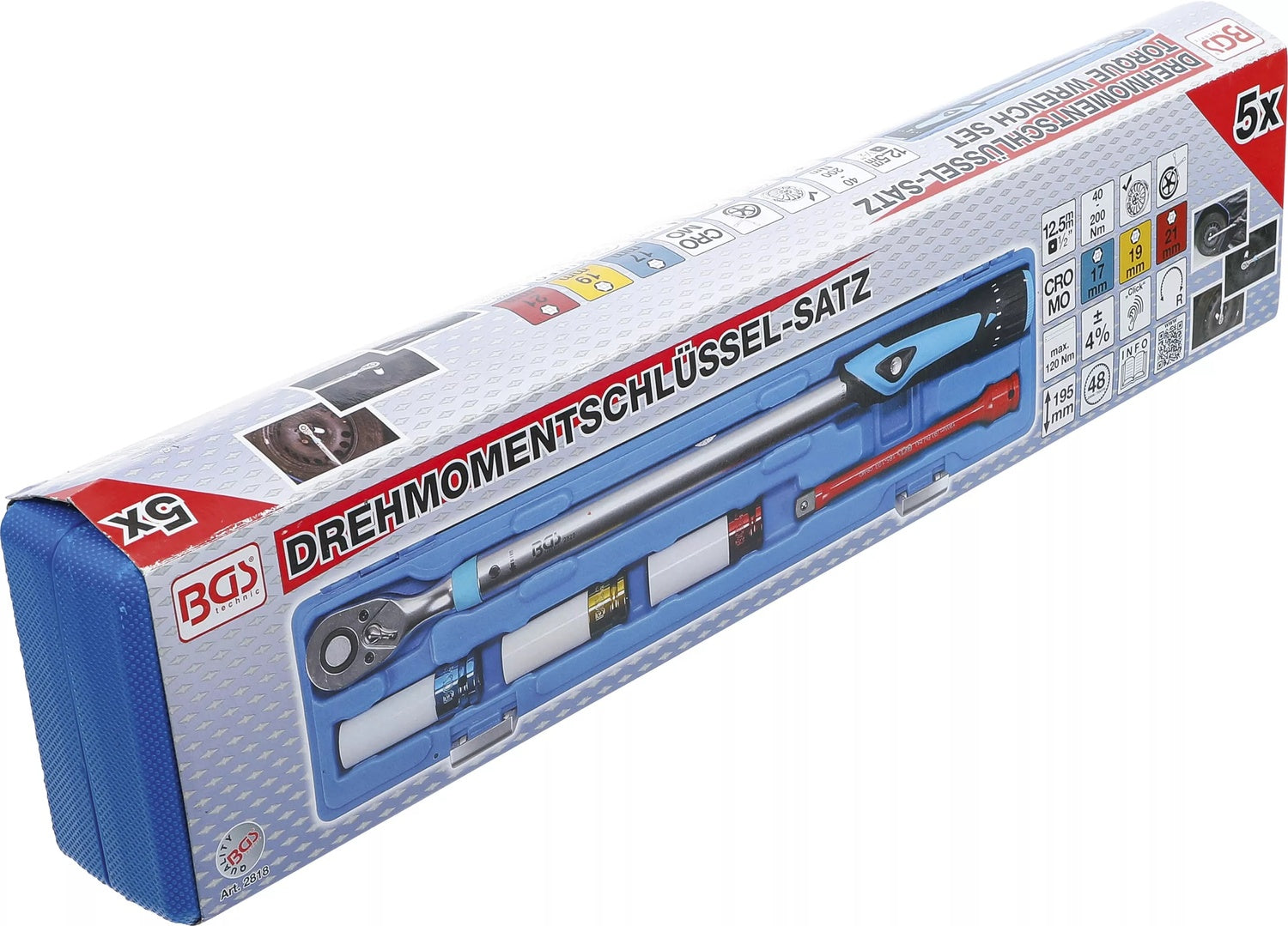 BGS 2818 Satz Drehmomentschlüssel 40-200Nm inkl. 3 Nüssen 17 - 19 - 21mm