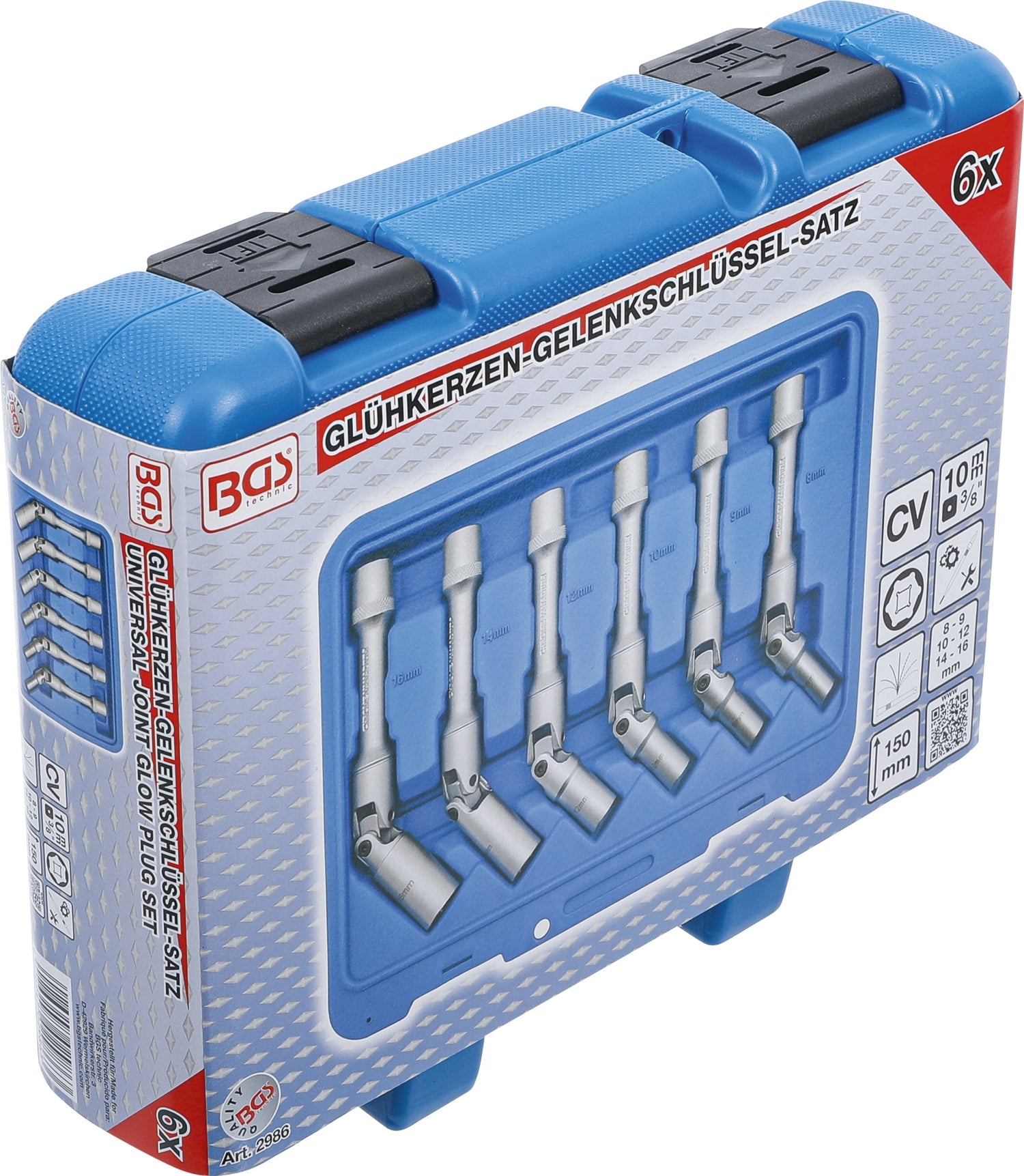 BGS 2986 Satz Universal Glühkerzen Gelenkschlüssel extra lang Sechskant SW 8 - 16mm Antrieb 10mm (3/8")