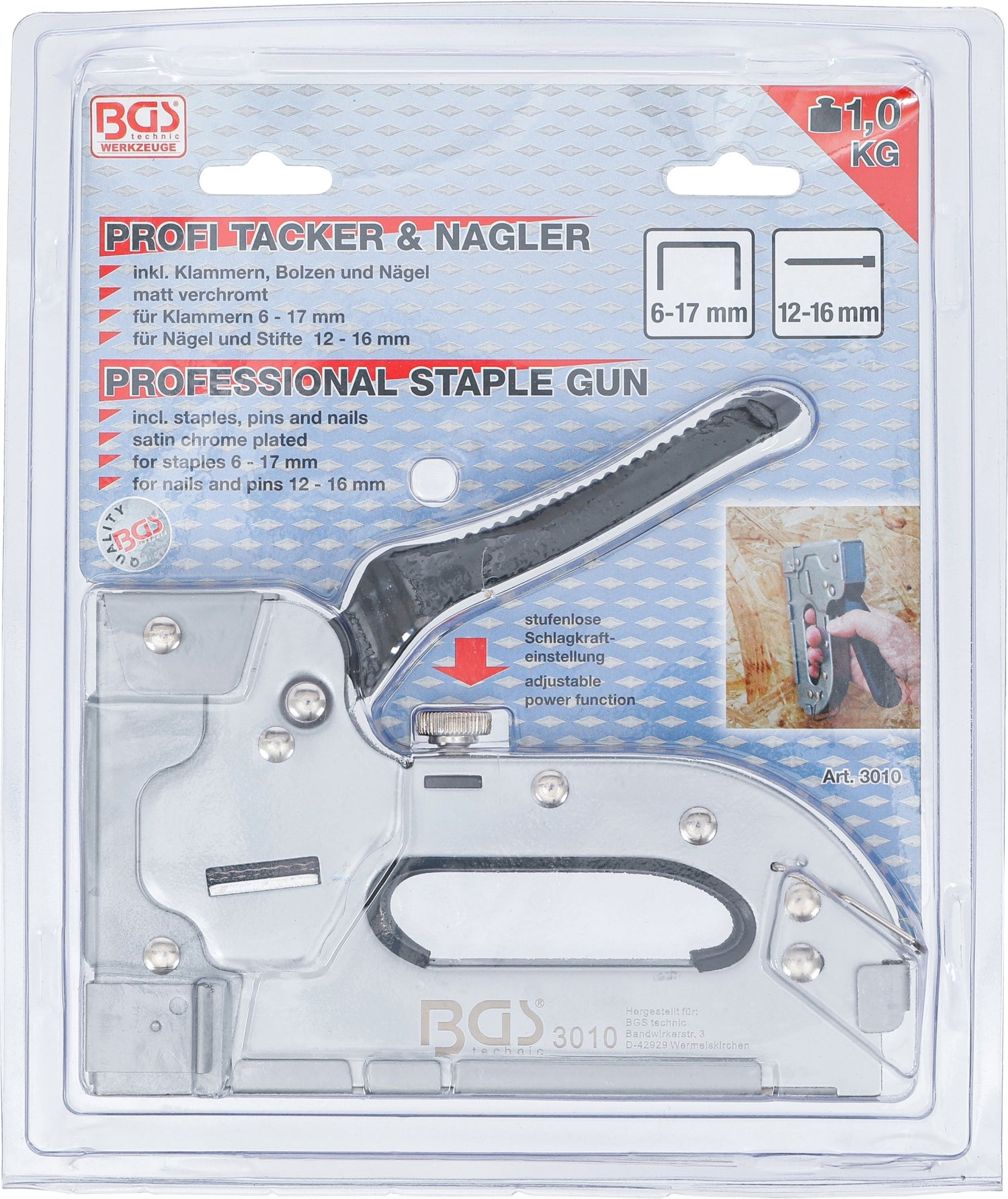 BGS 3010 Handtacker für Klammern 6 - 17mm Nägel & Stifte 12 - 16mm