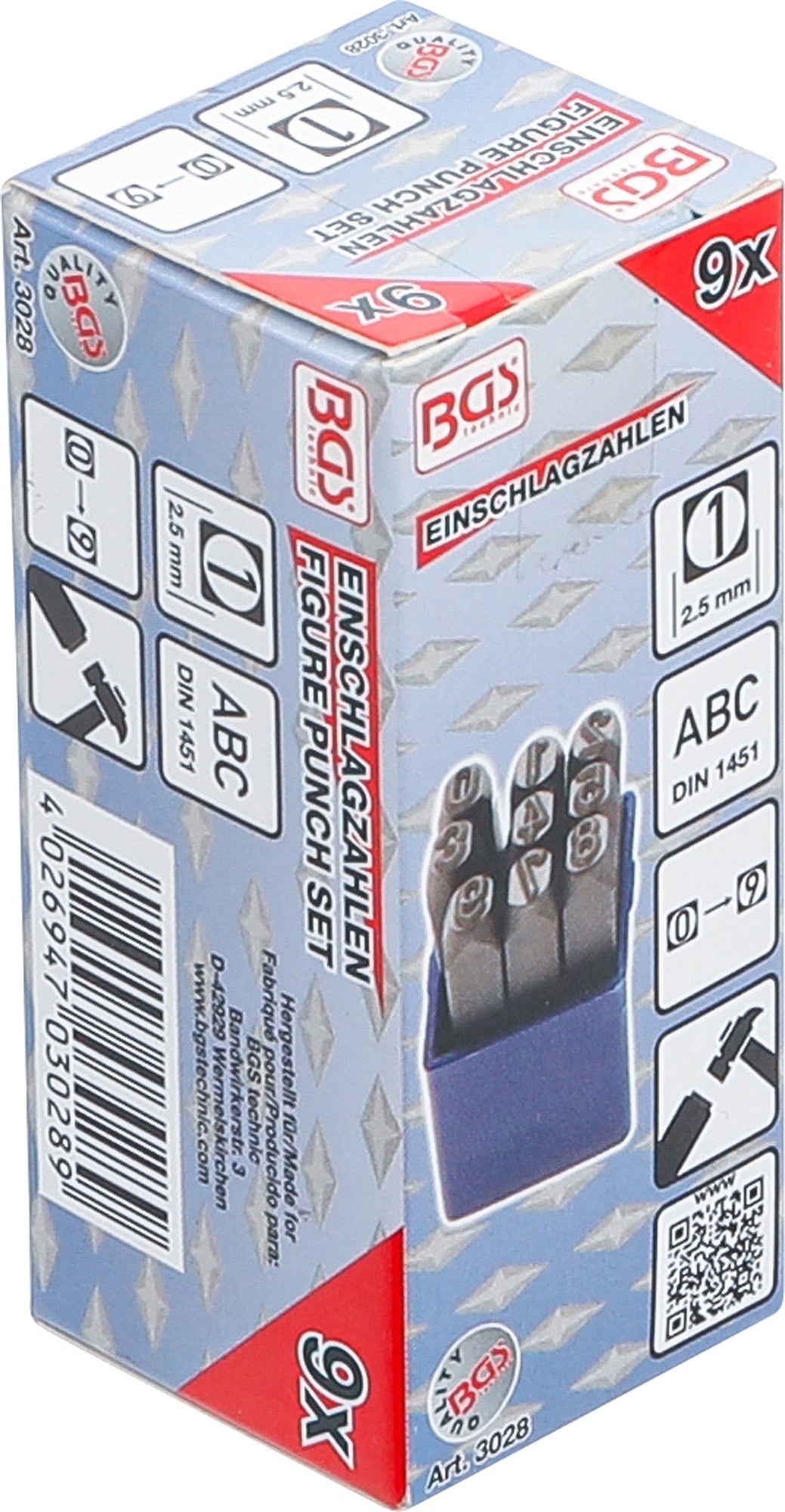 BGS 3028 Einschlagzahlen Höhe 2,5mm im Kästchen aus Kunststoff