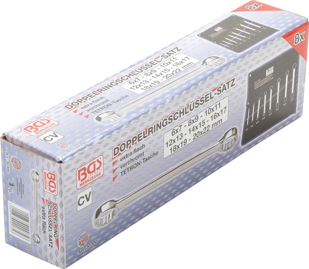 BGS 30300 Satz Doppelringschlüssel extra flach SW 6 - 22mm metrisch 8 teilig kalt geschmiedet