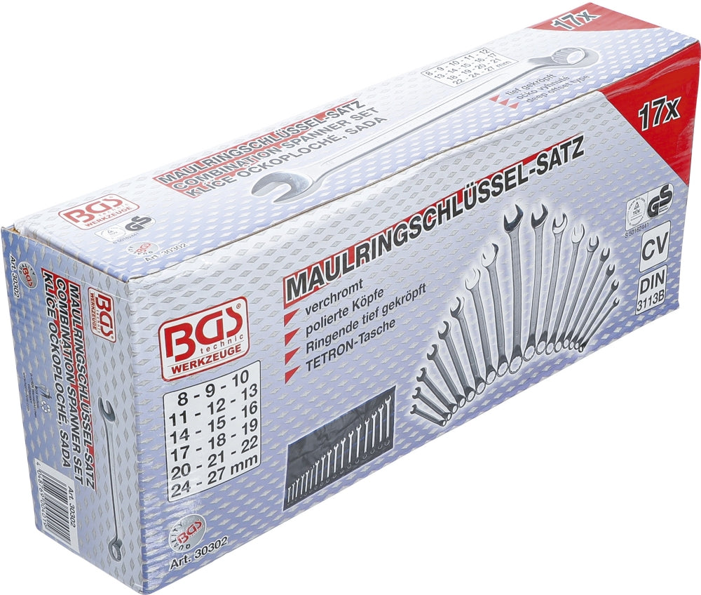 BGS 30302 Satz Ringmaulschlüssel gekröpft SW 8 - 27mm metrisch 17 teilig