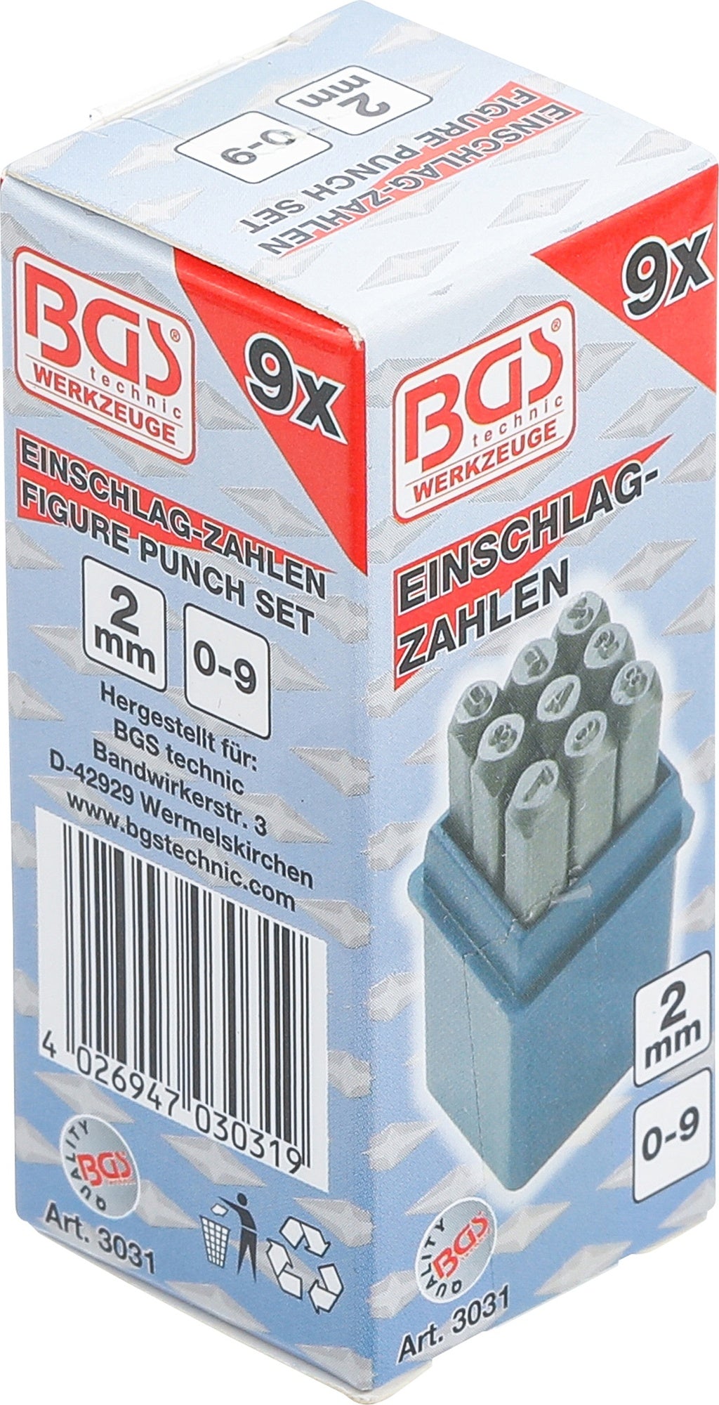 BGS 3031 Einschlagzahlen Höhe 2mm im Kästchen aus Kunststoff