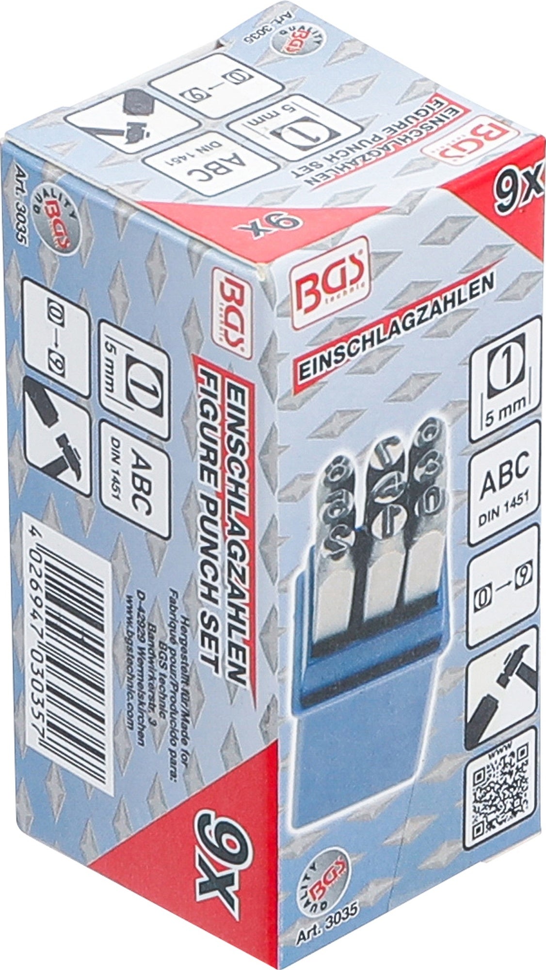 BGS 3035 Einschlagzahlen Höhe 5mm  Zahl 0 1 2 3 4 5 6 7 8 9 - 9 teilig