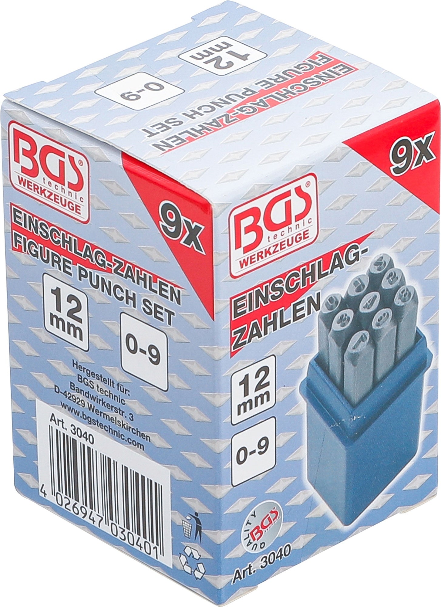 BGS 3040 Einschlagzahlen Höhe 12mm im Kästchen aus Kunststoff