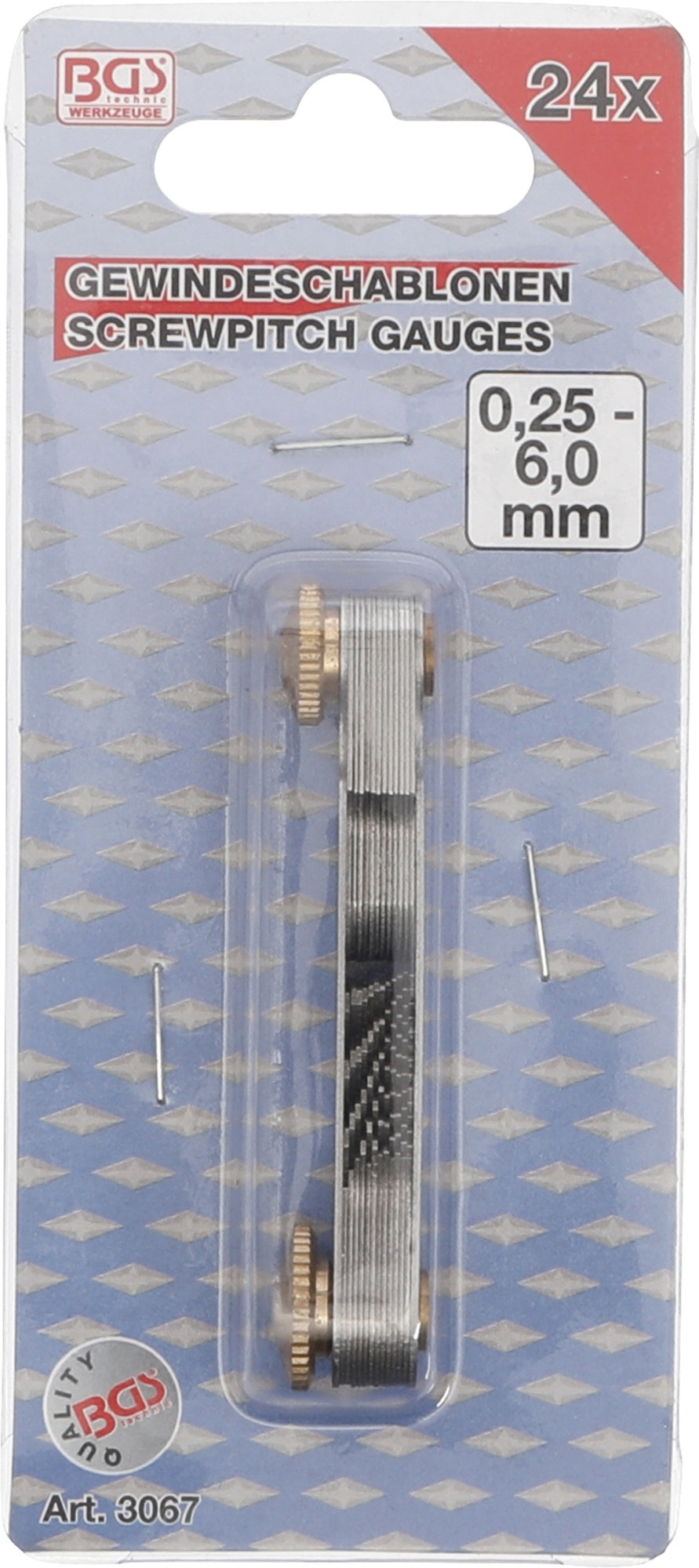 BGS 3067 Gewindelehre Gewindeschablone metrisch 24 Blatt Steigung 0.25-6.0