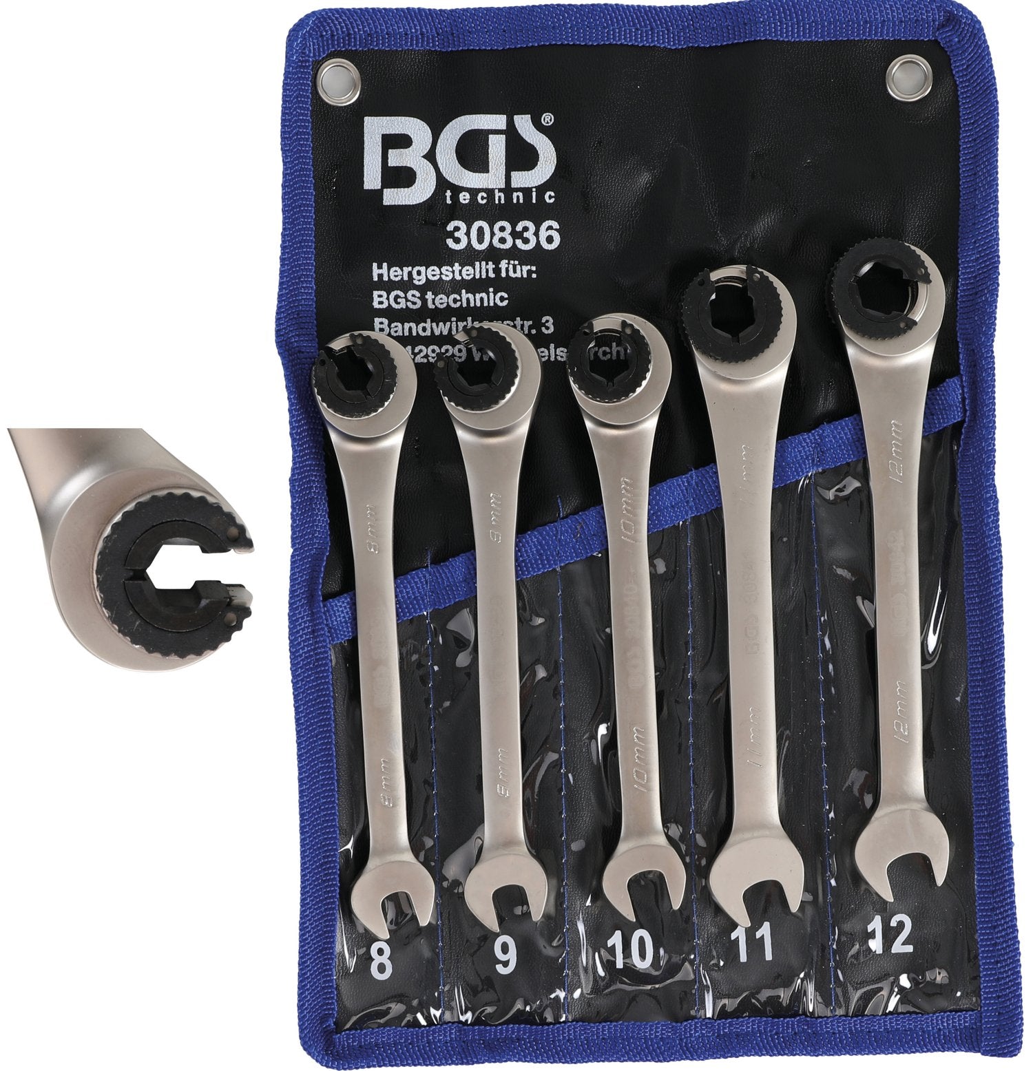 BGS 30836 Satz Ratschenringmaulschlüssel SW 8 - 12mm offen 5 tlg