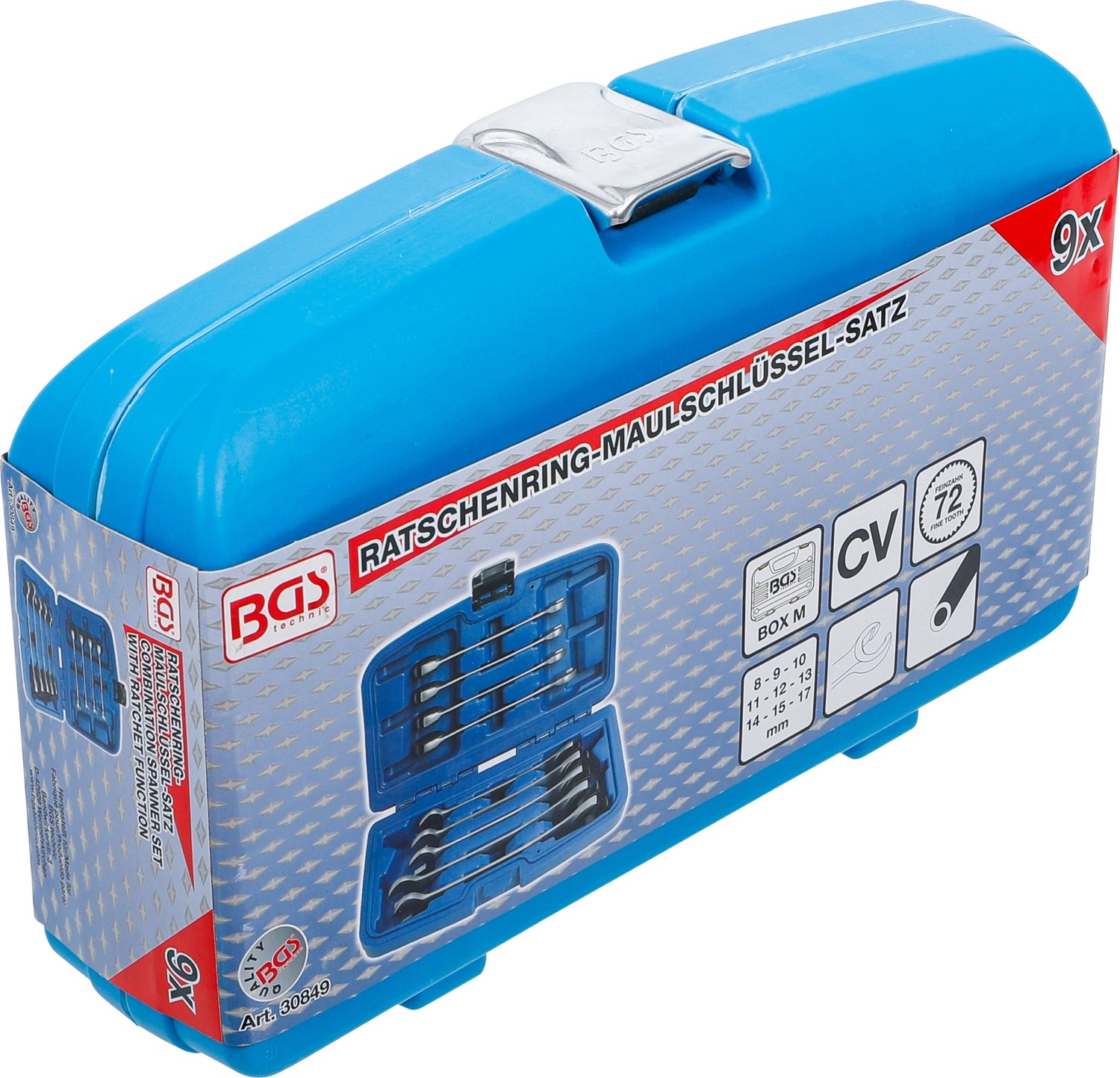 BGS 30849 Satz Ratschenringmaulschlüssel offen SW 8 - 17mm 9 teilig