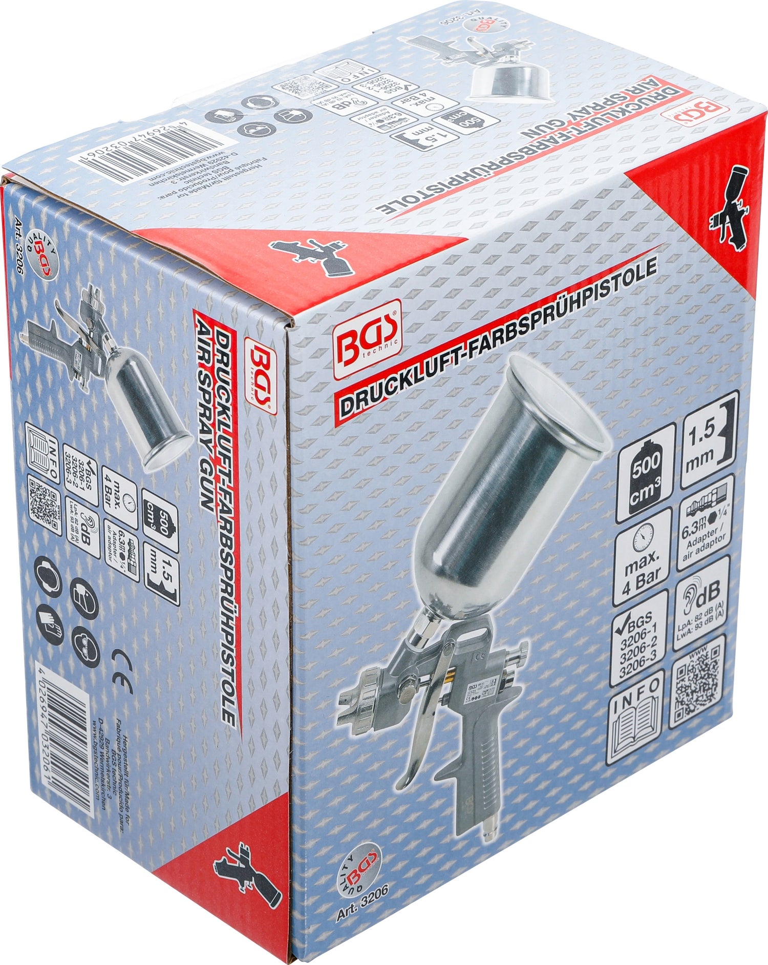 BGS 3206 Druckluft Farbsprühpistole Universal Spritzkopf Lackbehälter 500cm³