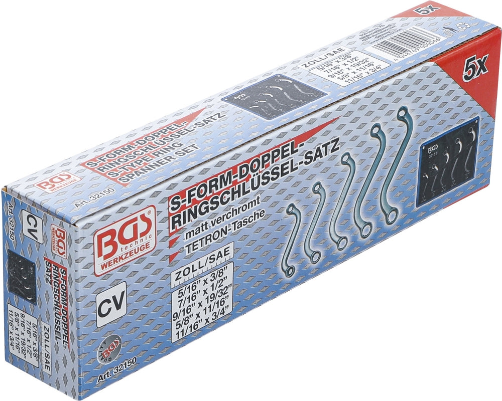 BGS 32150 Satz ZOLL Ringschlüssel S-Form Größen 3/8" - 3/4" 5 teiliger Satz mit Tasche
