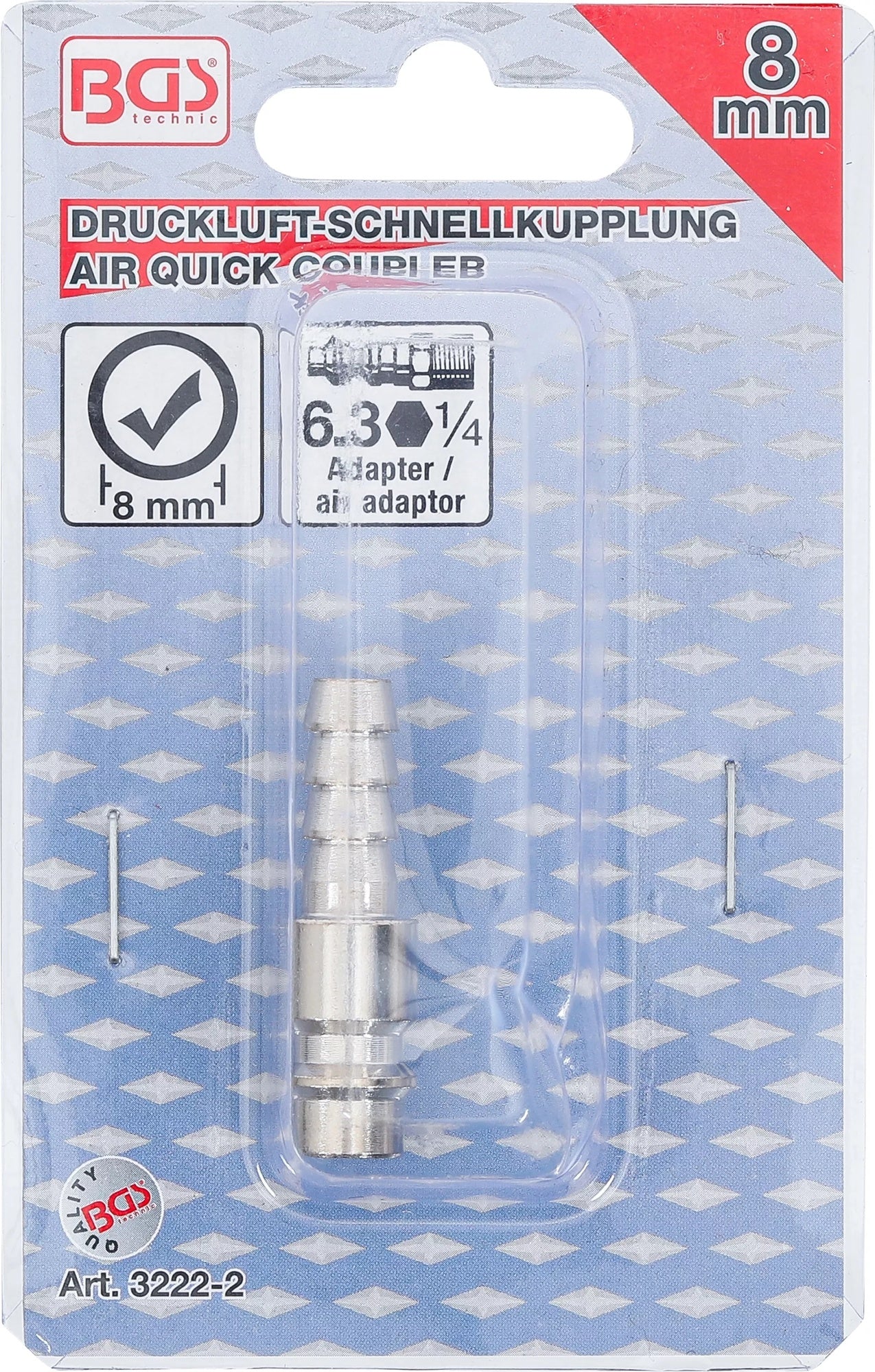 BGS 3222-2 Druckluft Stecknippel mit 8mm Schlauchanschluss