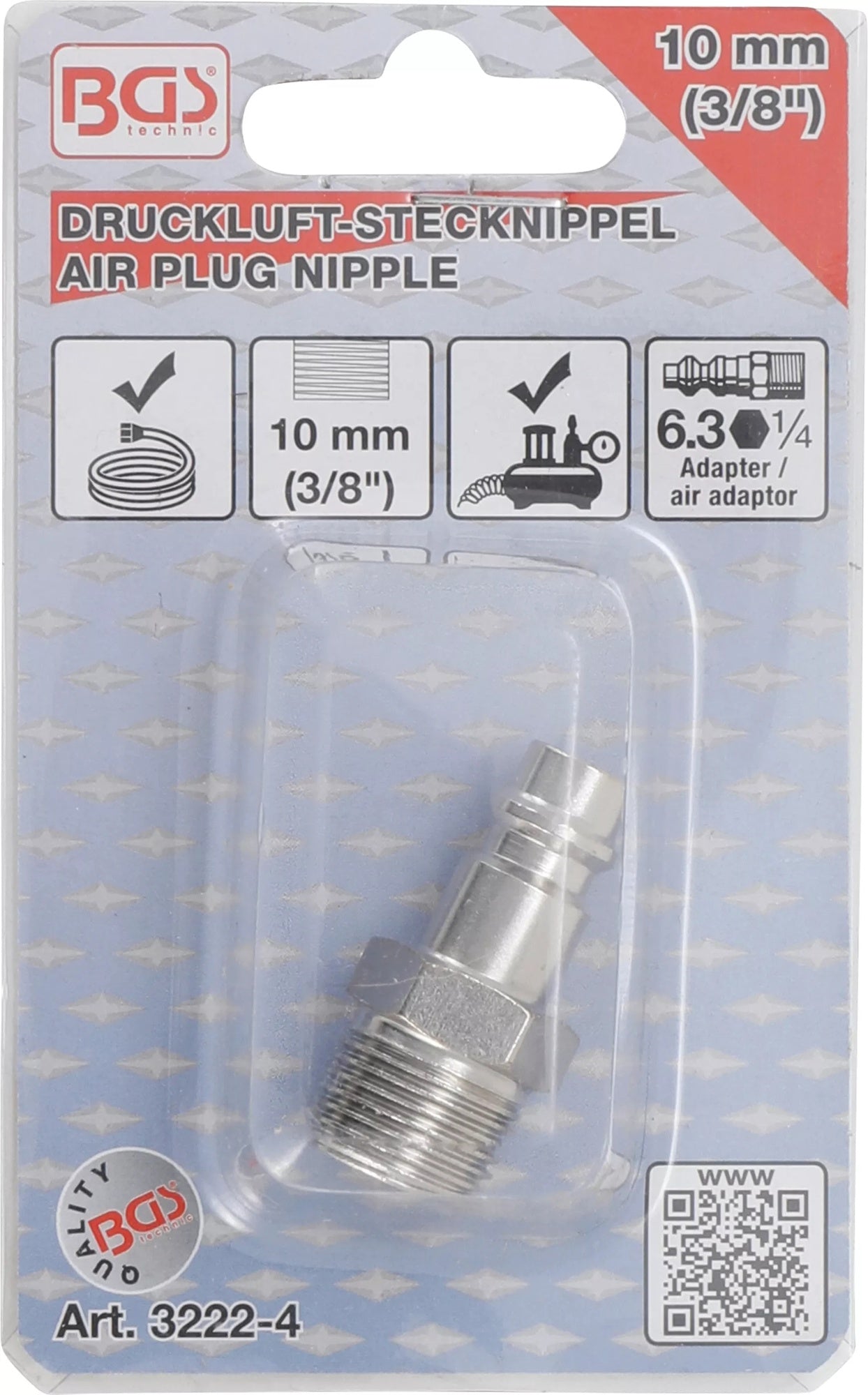 BGS 3222-4 Druckluft Stecknippel Einstecktülle Einschrauben Außengewinde 16,7mm (3/8")