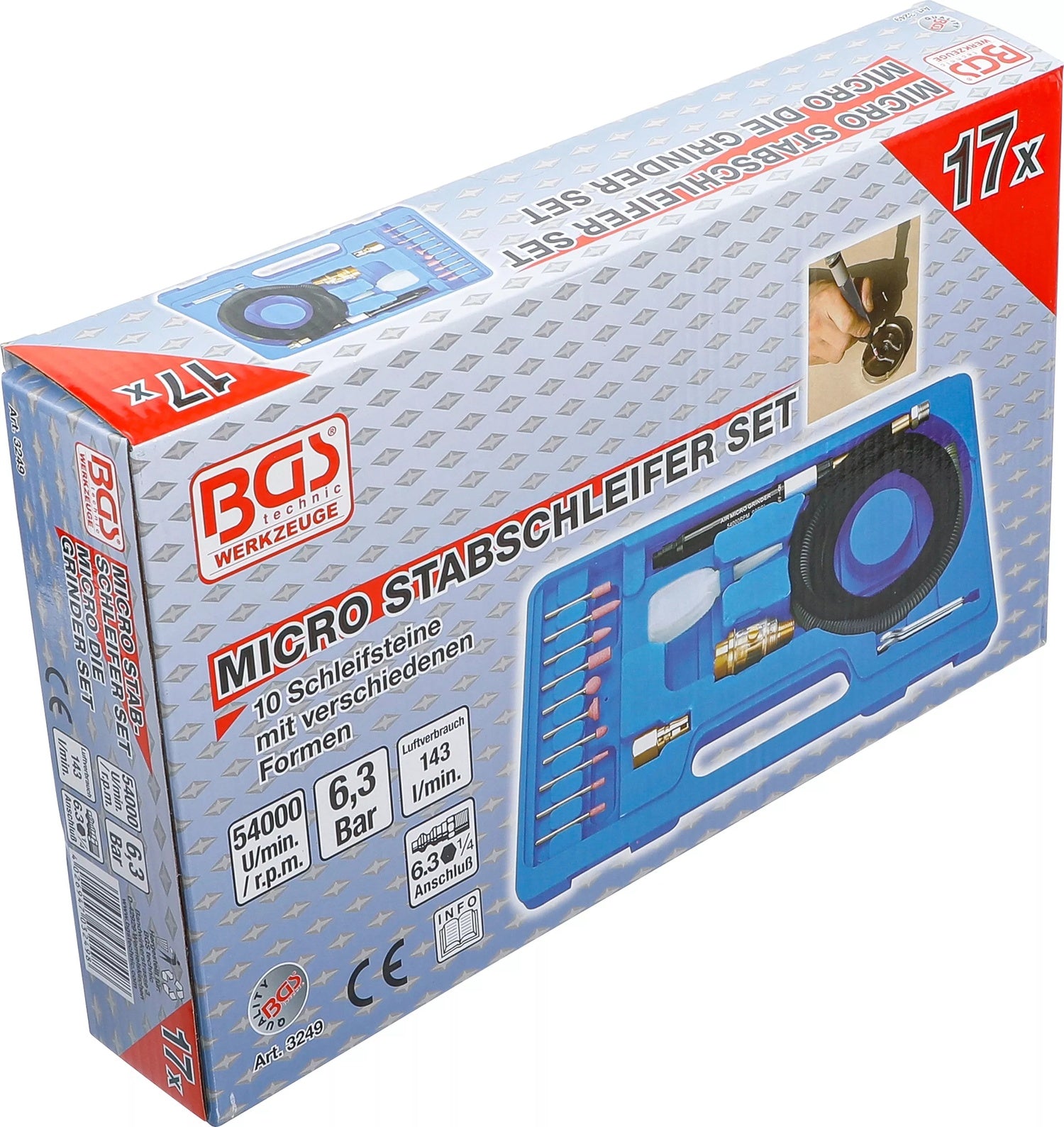 BGS 3249 Satz Druckluft Micro Stabschleifer 17 teilig