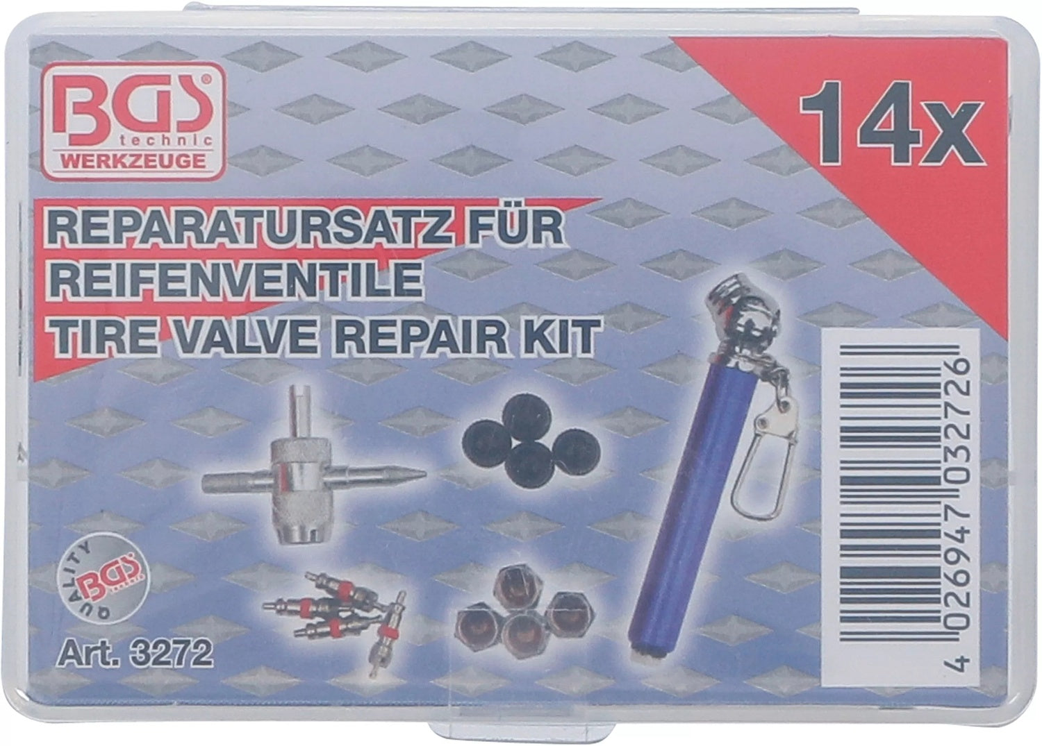 BGS 3272 Reparatursatz für Reifenventile mit 4 Ventileinsätzen 14 teilig
