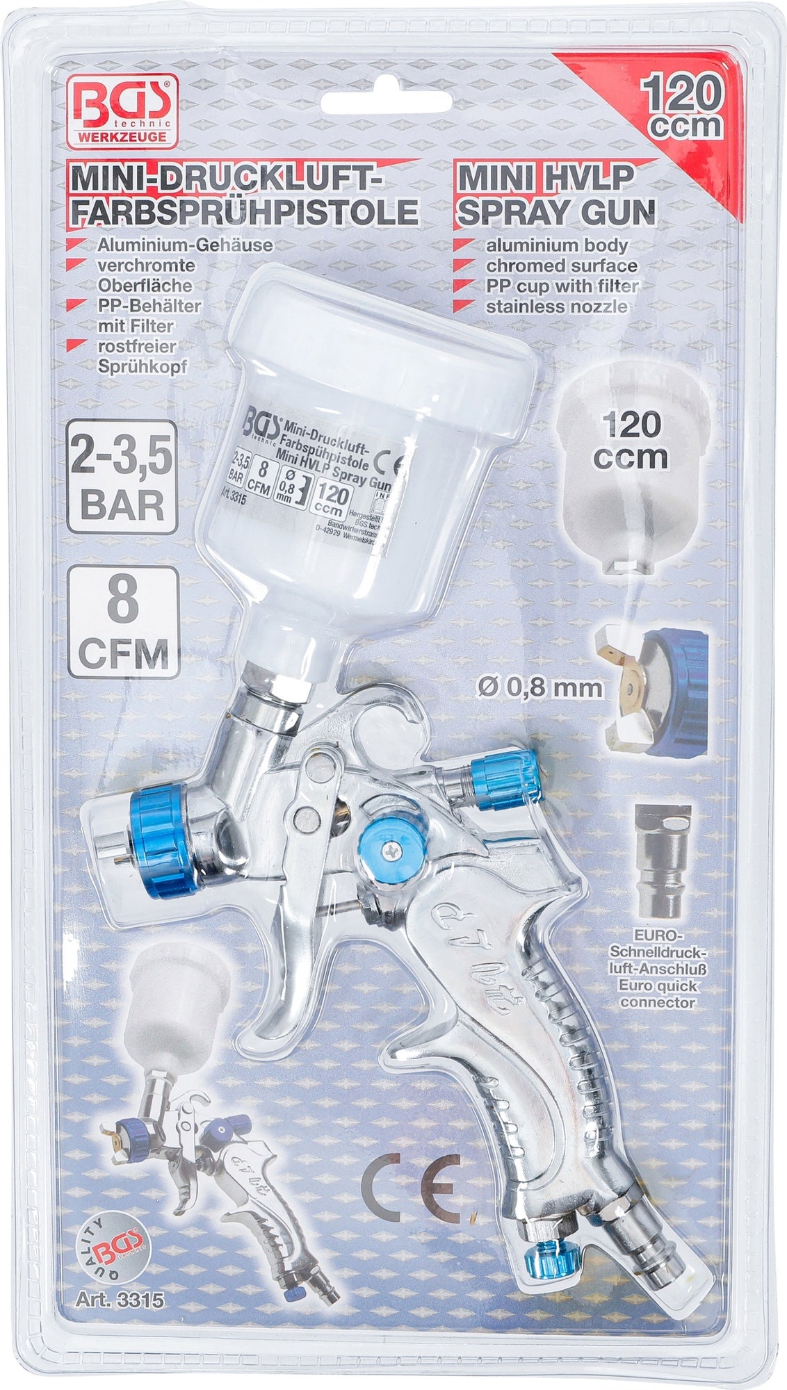 BGS 3315 Mini Druckluft Farbsprühpistole Lackbehälter 120cm³