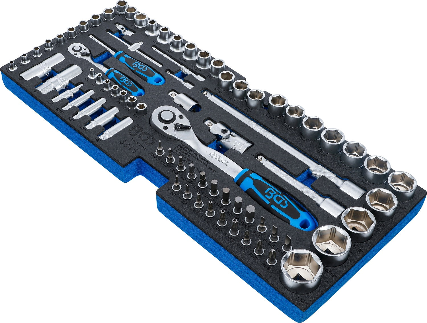 BGS 3345 Werkzeugeinlage Schaumeinlage Zoll Steckschlüsselsatz 6,3mm (1/4") & 12,5mm (1/2") für BGS 3312 318 3350 78 teilig