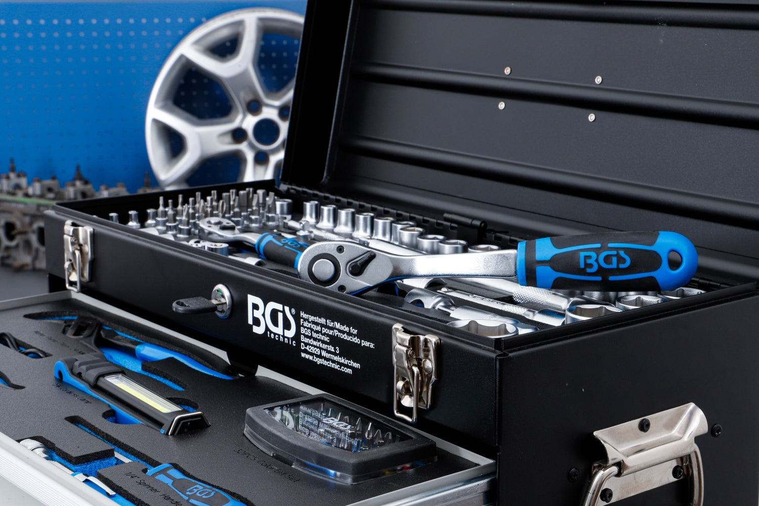 BGS 3350 Elektriker Werkzeugkoffer aus Metall mit 3 Schubladen 147 Werkzeuge