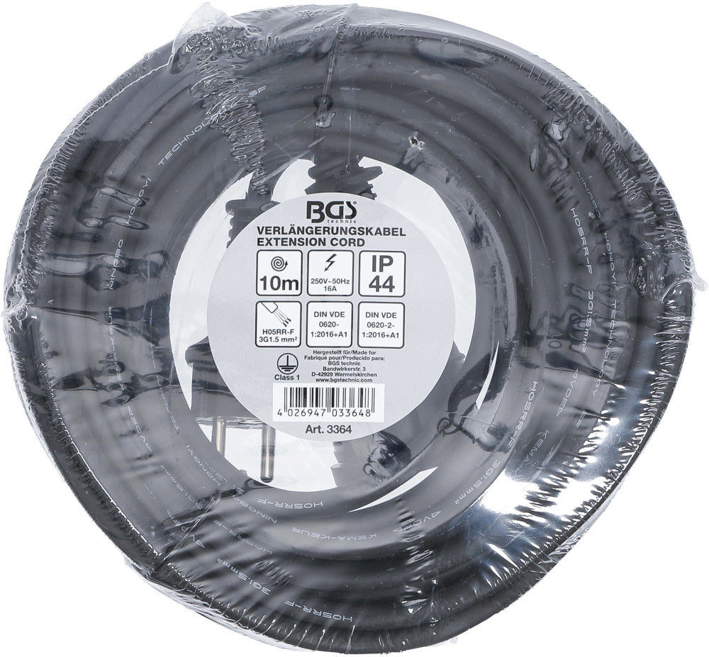 BGS 3364 Kabel Verlängerungskabel 10m Länge 3 x 1,5mm² IP 44