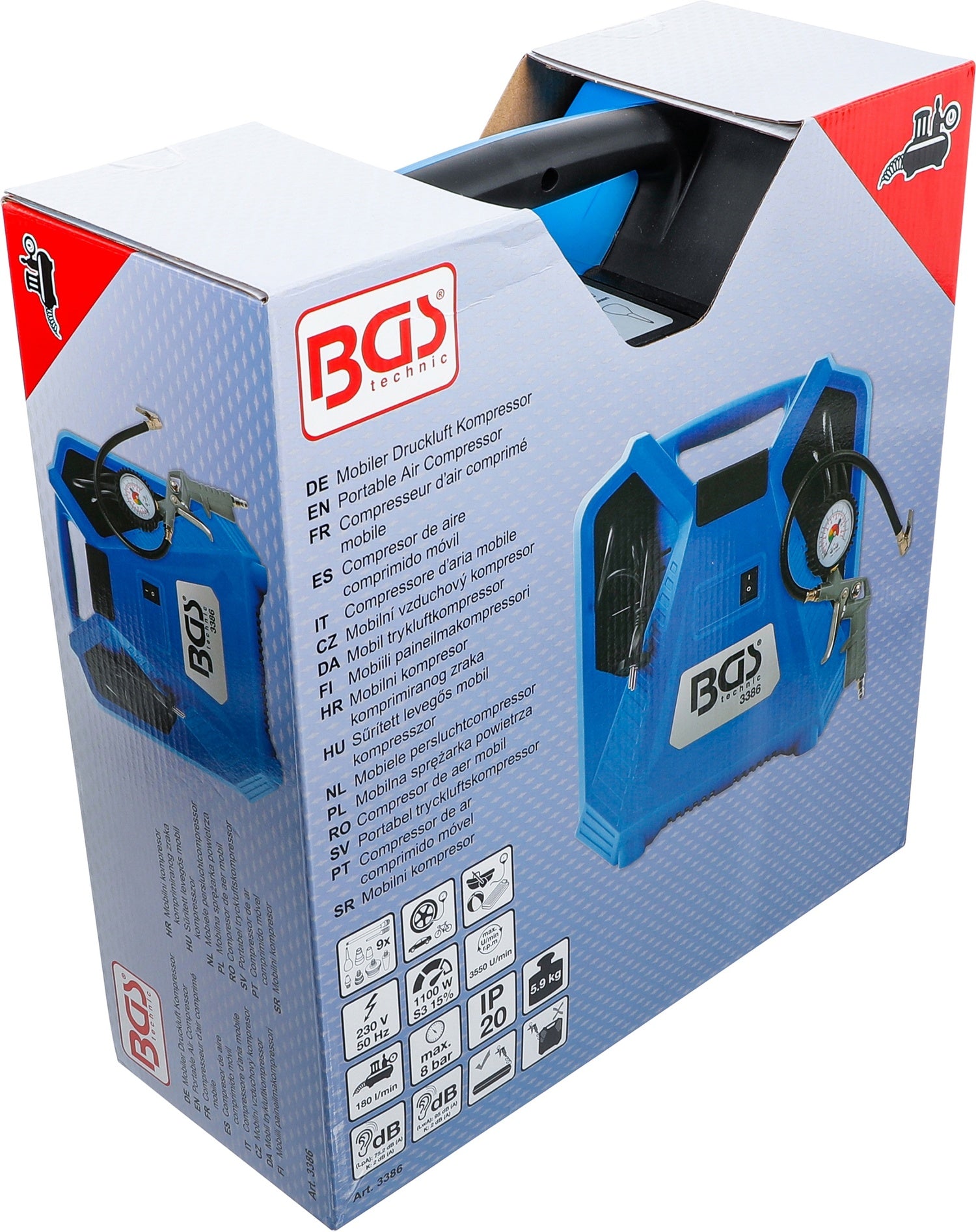 BGS 3386 Mobiler Druckluft Kompressor Druckluftpistole Manometer