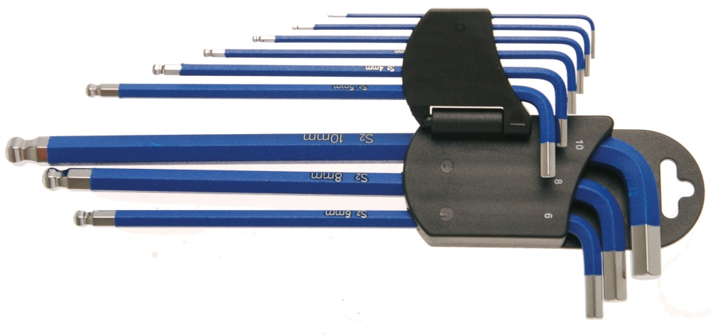 BGS 35100 Satz Winkelschlüssel extra lang Innensechskant / Innensechskant mit Kugelkopf 1,5 - 10mm 9 teilig