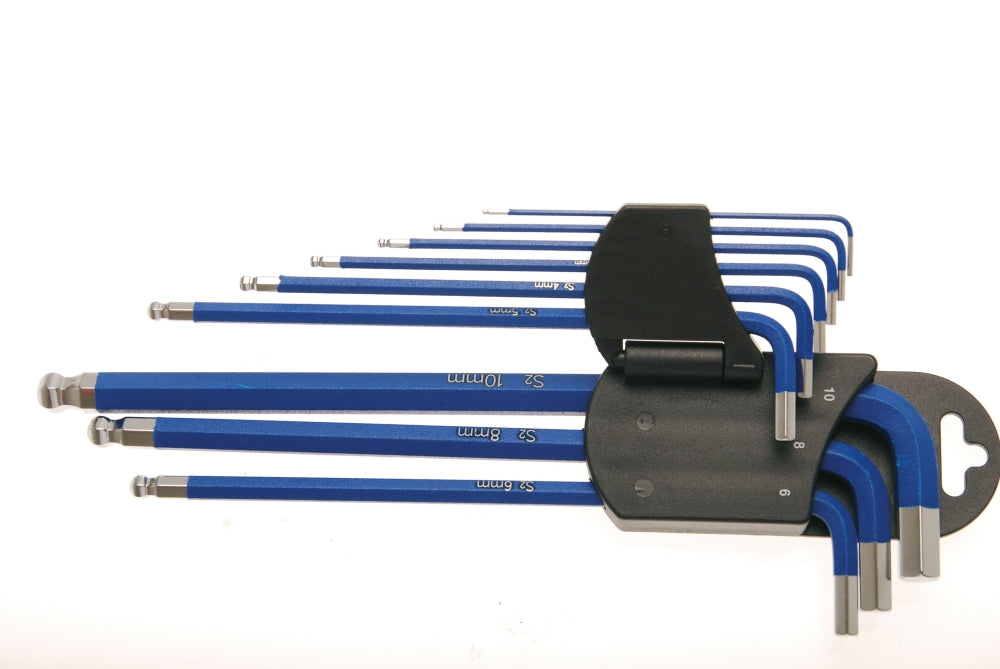 BGS 35100 Satz Winkelschlüssel extra lang Innensechskant / Innensechskant mit Kugelkopf 1,5 - 10mm 9 teilig