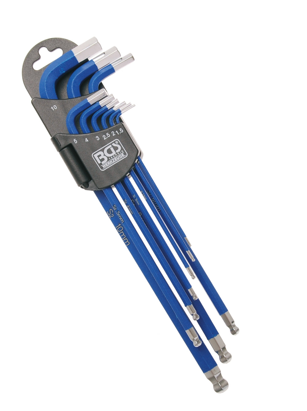 BGS 35100 Satz Winkelschlüssel extra lang Innensechskant / Innensechskant mit Kugelkopf 1,5 - 10mm 9 teilig