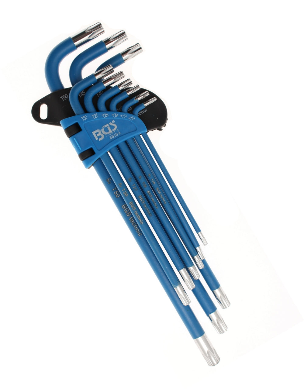 BGS 35105 Satz Winkelschlüssel T-Profil (für Torx) / T-Profil (für Torx) mit Bohrung T10 - T50 9 teilig