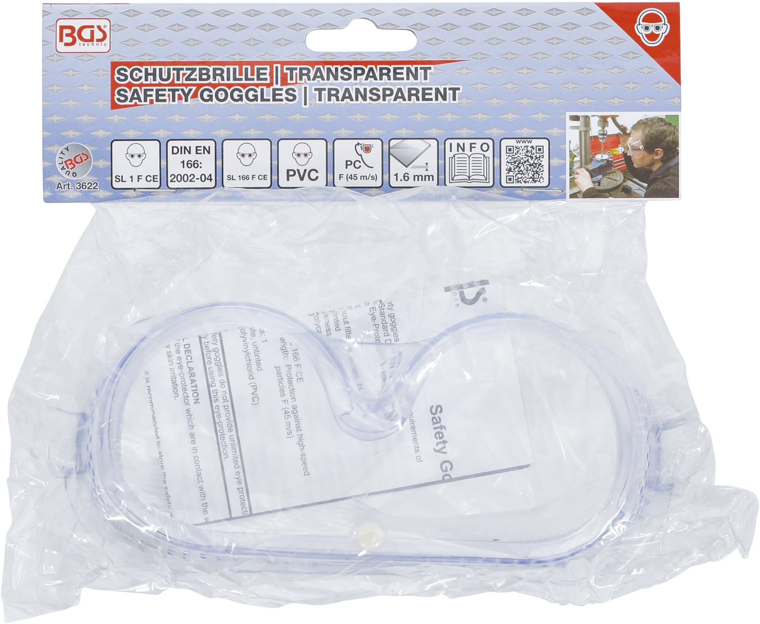 BGS 3622 Schutzbrille transparent mit Gummiband