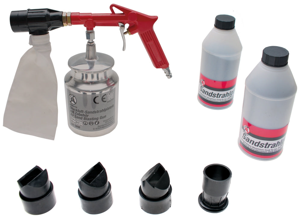 BGS DIY 3650 Druckluft Sandstrahlpistole mit 2 Flaschen Strahlgut und Zubehör