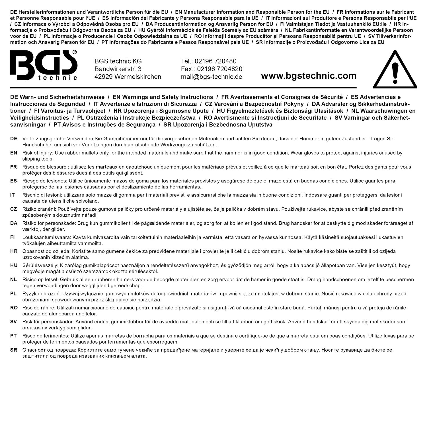 BGS 3880 Klebschlag Hammer Länge 260mm Gummikopf Schlagverklebung