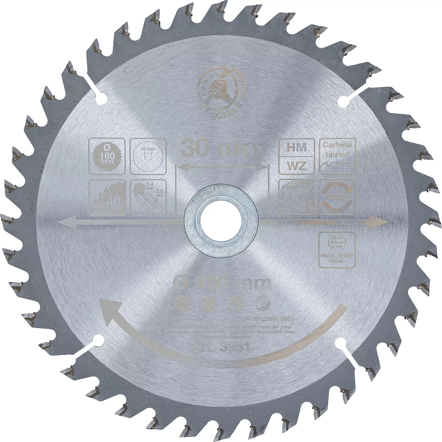 BGS DIY 3951 Hartmetall Kreissägeblatt Ø180 x 30 x 2,5 mm 40 Zähne