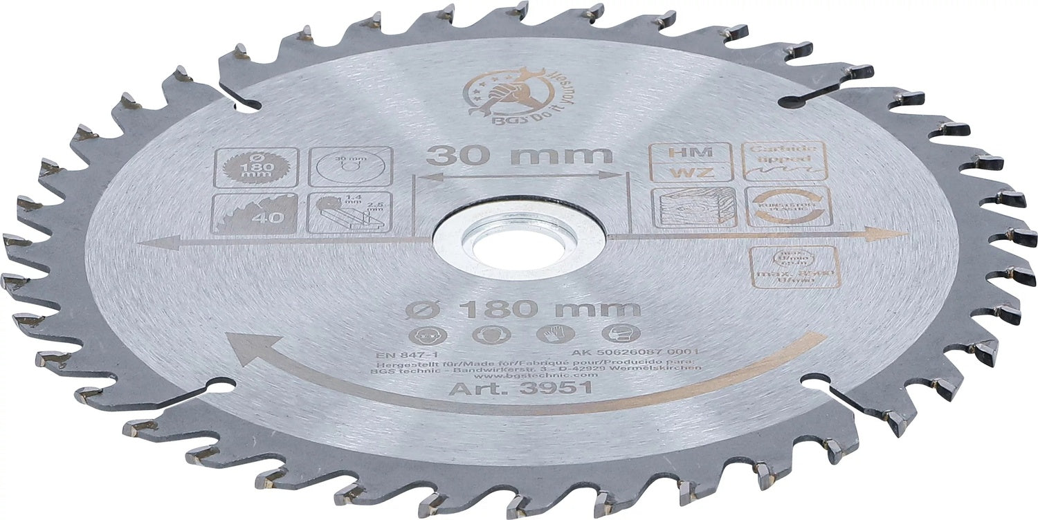 BGS DIY 3951 Hartmetall Kreissägeblatt Ø180 x 30 x 2,5 mm 40 Zähne