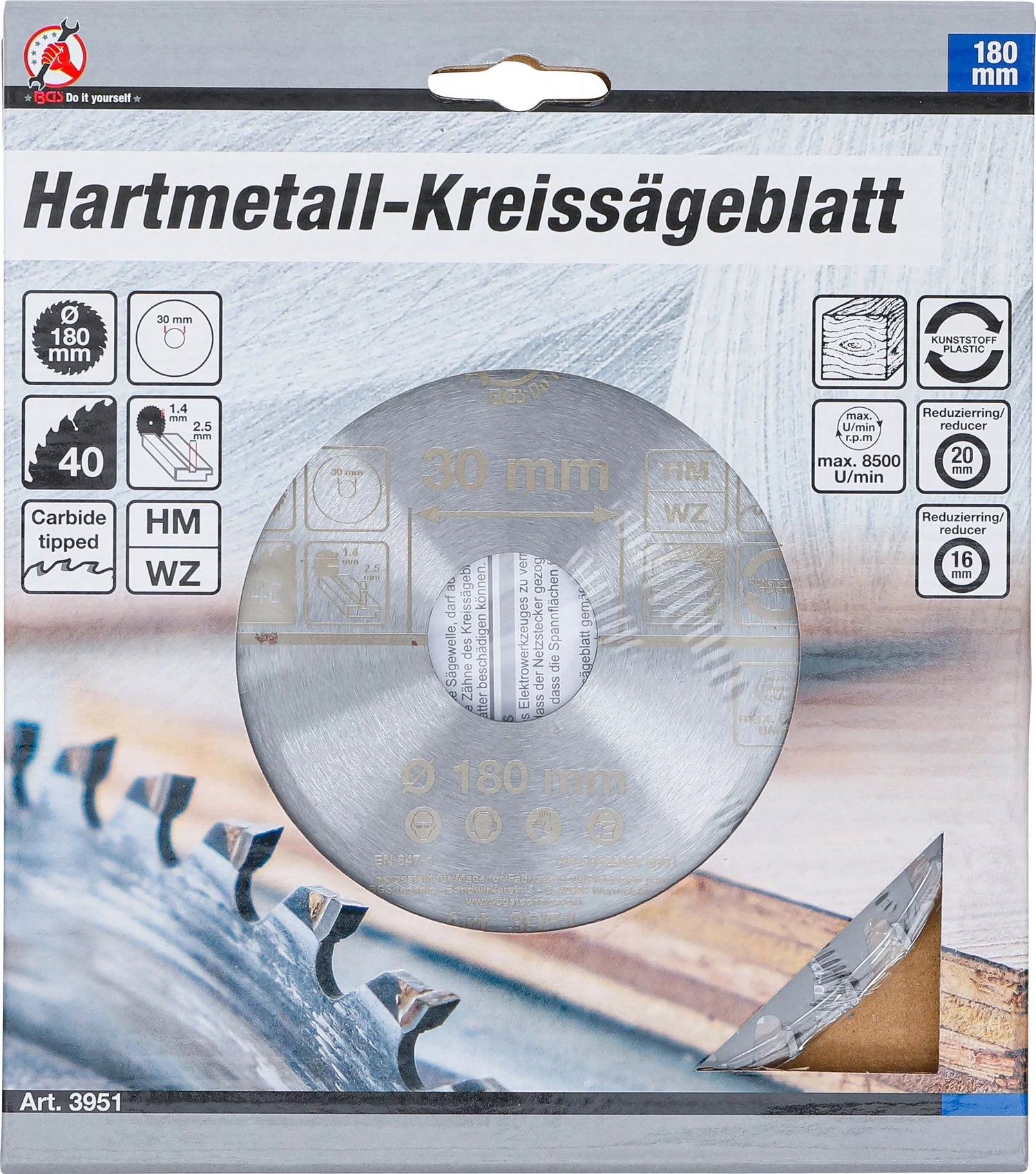 BGS DIY 3951 Hartmetall Kreissägeblatt Ø180 x 30 x 2,5 mm 40 Zähne