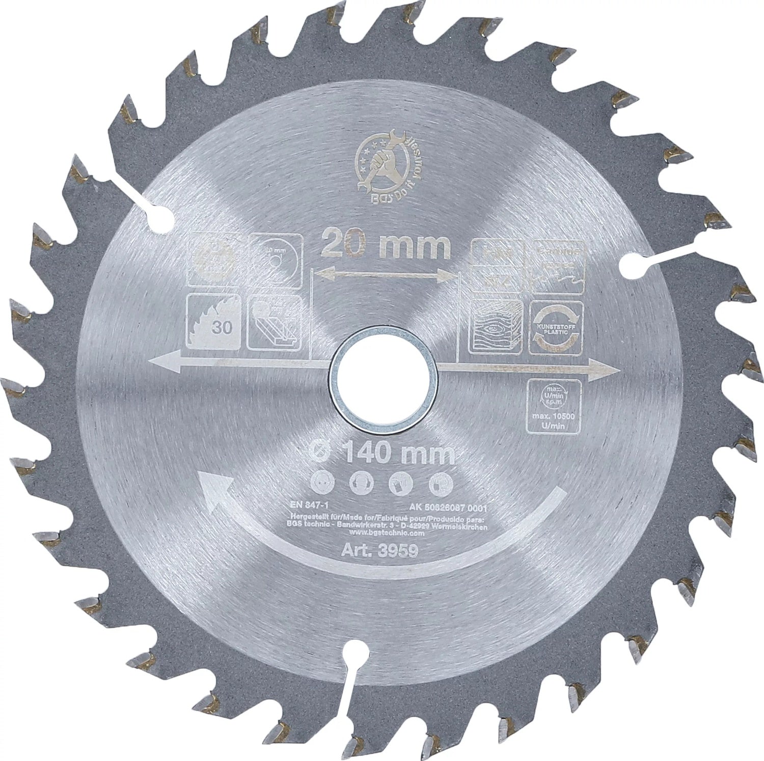 BGS DIY 3959 Hartmetall Kreissägeblatt Ø140 x 20 x 2,3mm 30 Zähne