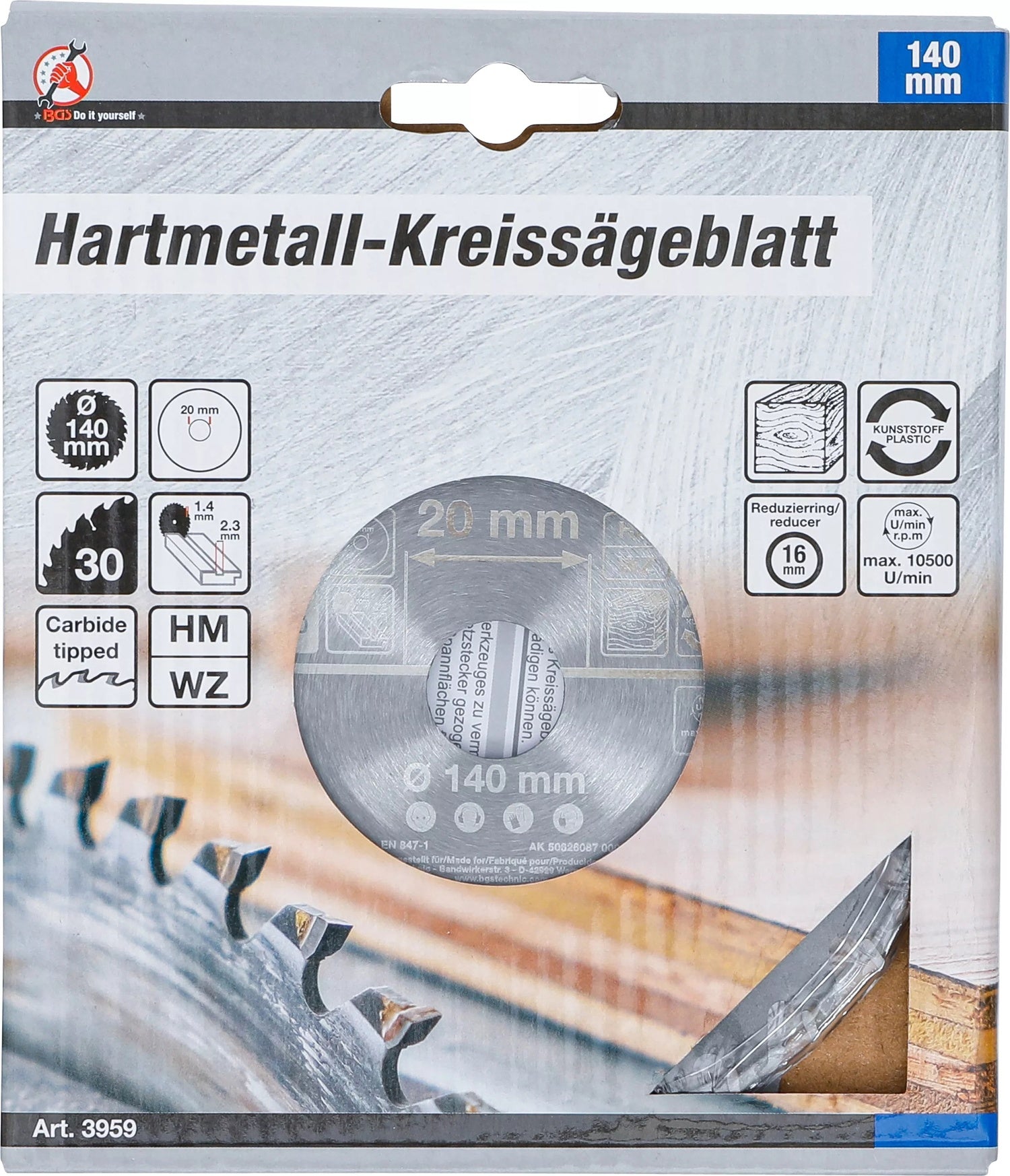 BGS DIY 3959 Hartmetall Kreissägeblatt Ø140 x 20 x 2,3mm 30 Zähne