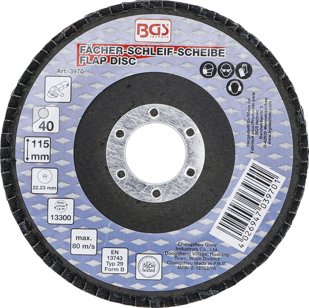 BGS 3970 Fächer Schleifscheibe Ø 115mm K 40 für Winkelschleiferbetrieb