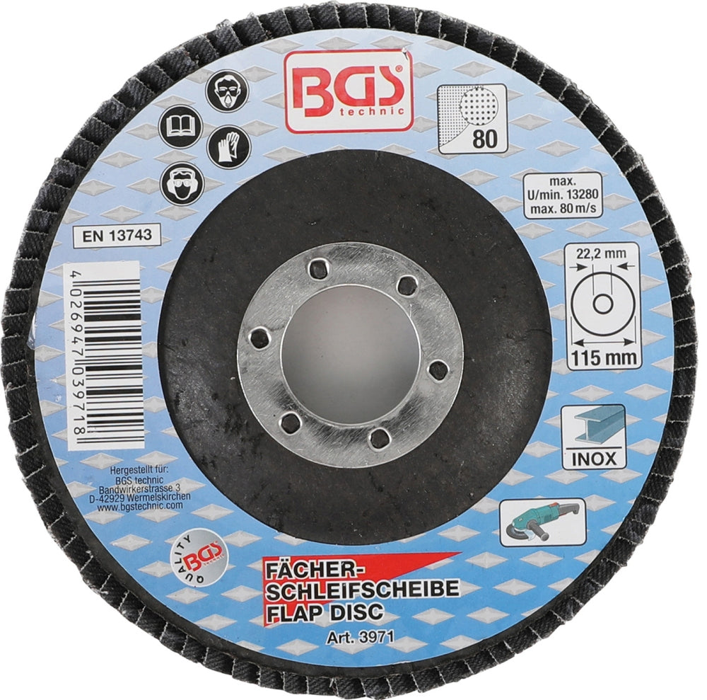 BGS 3971 Fächer Schleifscheibe Ø 115mm K 80 für Winkelschleiferbetrieb