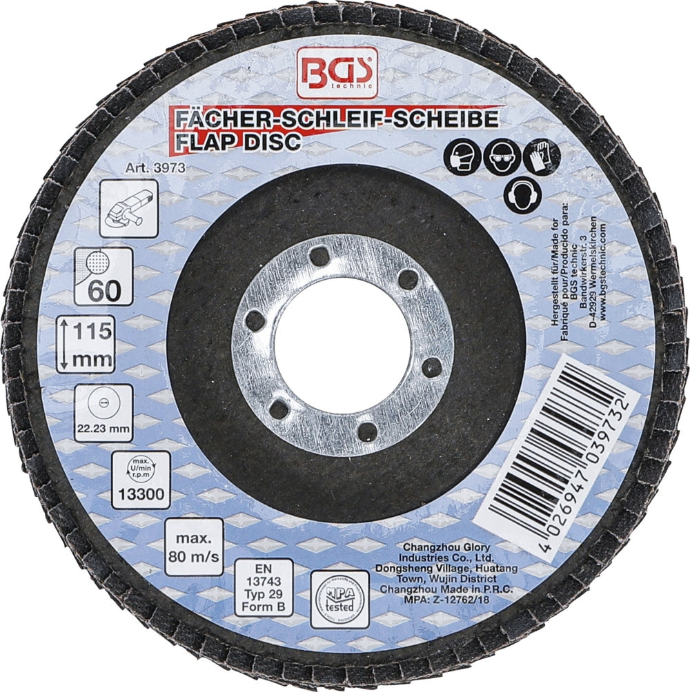 BGS 3973 Fächer Schleifscheibe Ø 115mm K 60 für Winkelschleiferbetrieb
