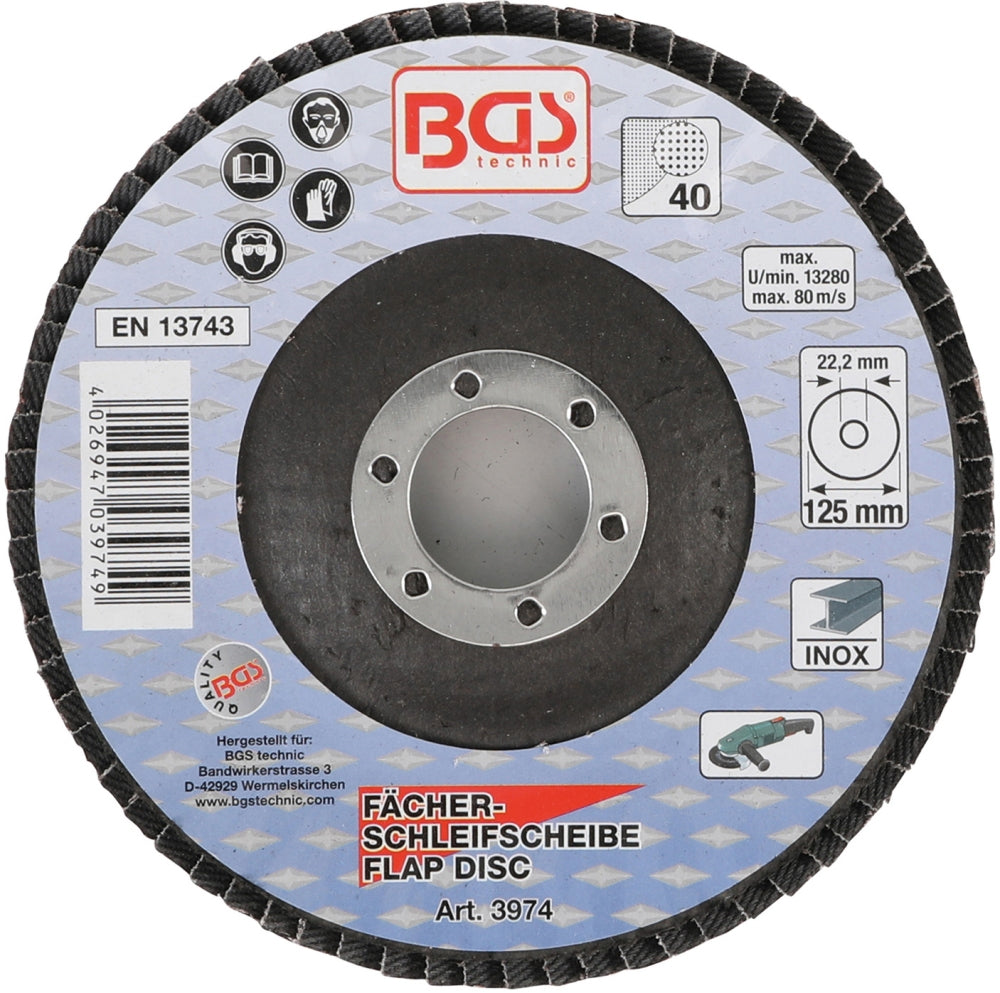 BGS 3974 Fächer Schleifscheibe Ø 125mm K 40 für Winkelschleiferbetrieb