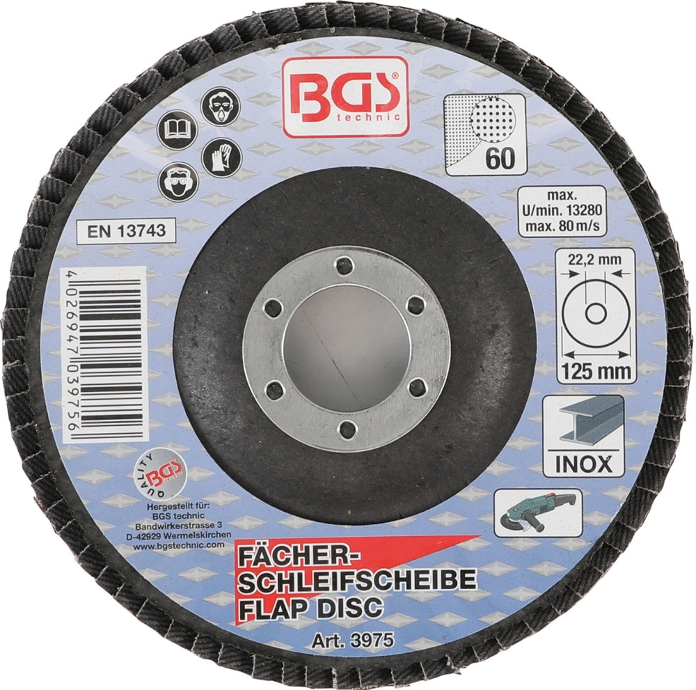BGS 3975 Fächer Schleifscheibe Ø 125mm K 60 für Winkelschleiferbetrieb